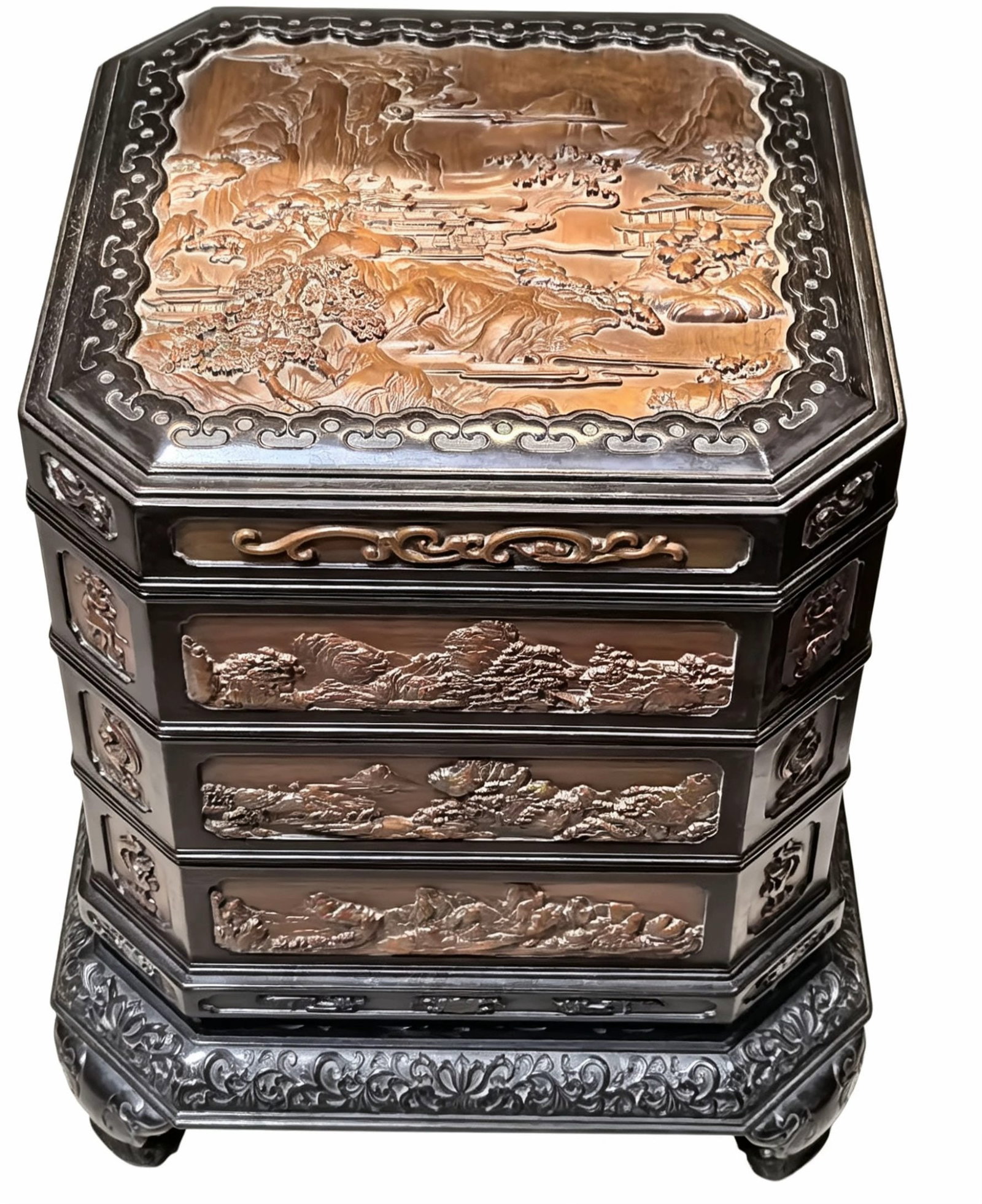 An Exquisite Zitanwood Inlaid Boxwood Landscape Pattern Box (1 of 9)