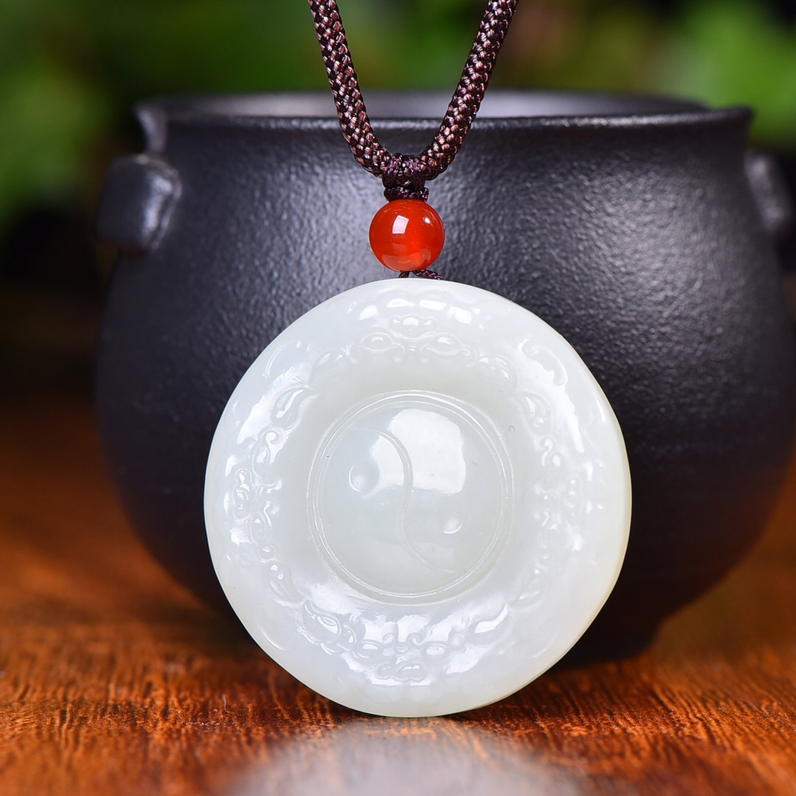 An Exquisite White Jade Trigram Pattern Pendant - 2