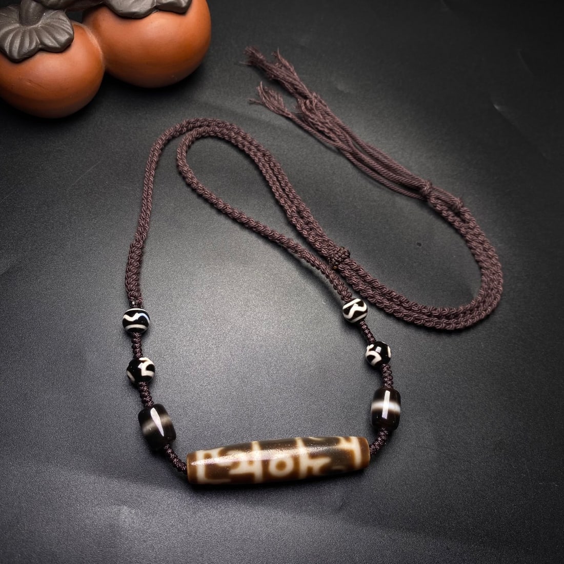 An Exquisite Three Eyes Dzi Bead Pendant: An Exquisite Three Eyes Dzi Bead Pendant,Size:(Three Eyes)53mmx11.5mm 三眼天珠挂件
