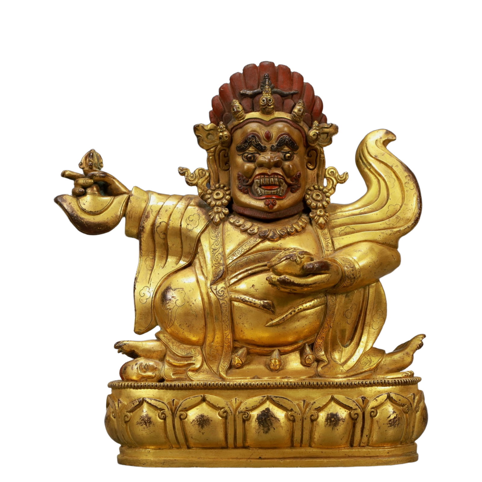 A Solemn Gilt Bronze Statue of Mammon: A Solemn Gilt Bronze Statue of Mammon,Ming Dynasty, China,Size:9.4inx2.8inx10.2in,Weight:4700g,铜鎏金财神像,中国明代