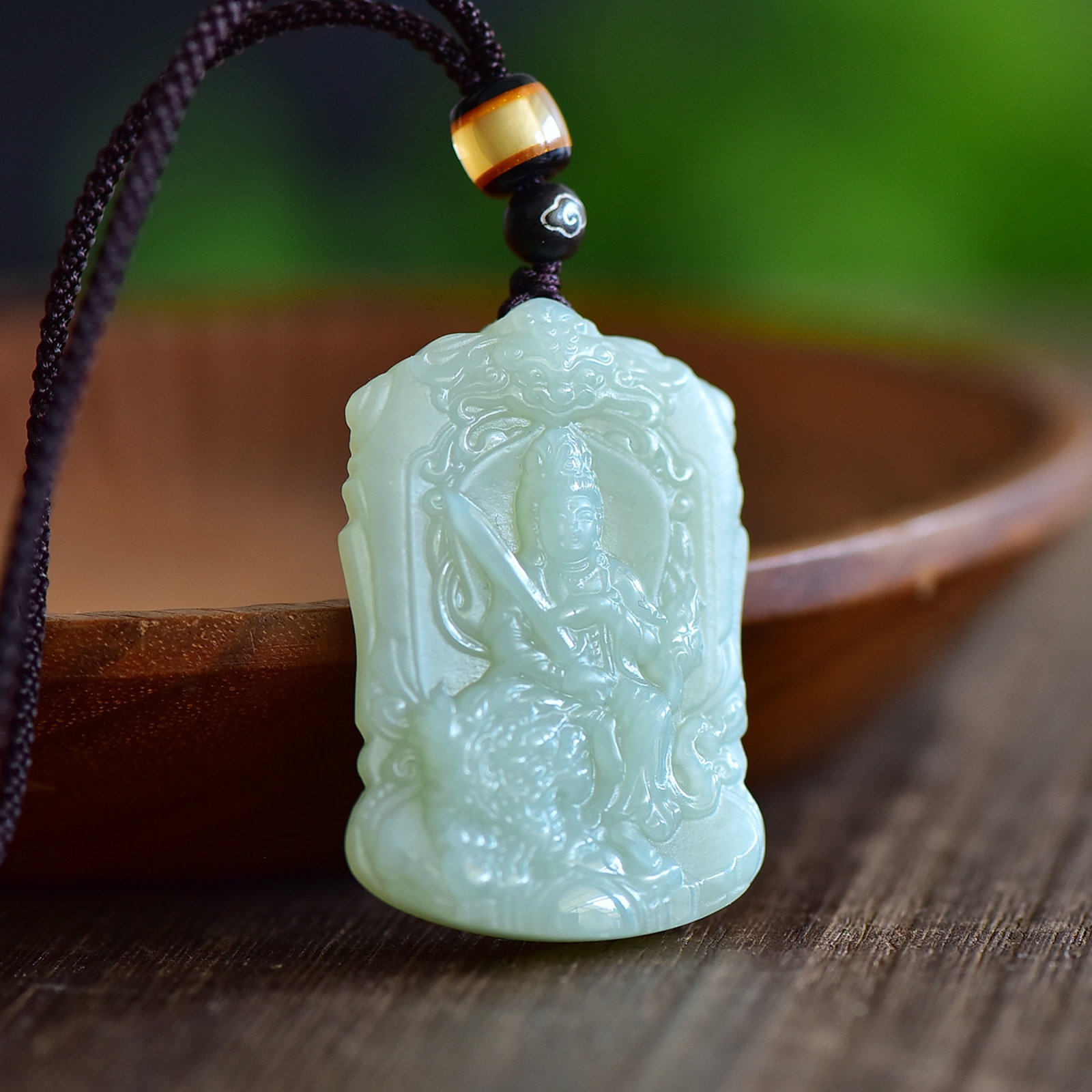 An Exquisite Greenish Jade Bodhisattva Pendant - 2