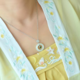 An Exquisite Sterling Silver Inlaid White Jade Pendant,Inlaid Jasper