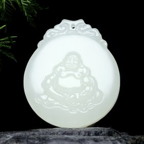 An Exquisite White Jade Statue of Maitreya Buddha Pendant