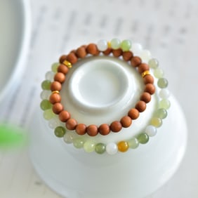 An Exquisite Greenish Jade Eaglewood Bracelets