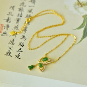 An Exquisite Sterling Silver-Gold Plated Inlaid Jasper Pendant,Inlaid Diamond