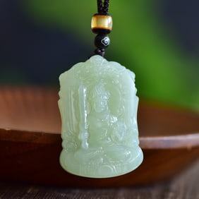 An Exquisite Greenish Jade Bodhisattva Pendant