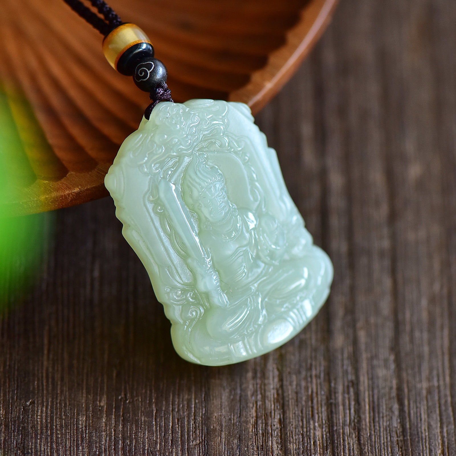 An Exquisite Greenish Jade Bodhisattva Pendant - 3