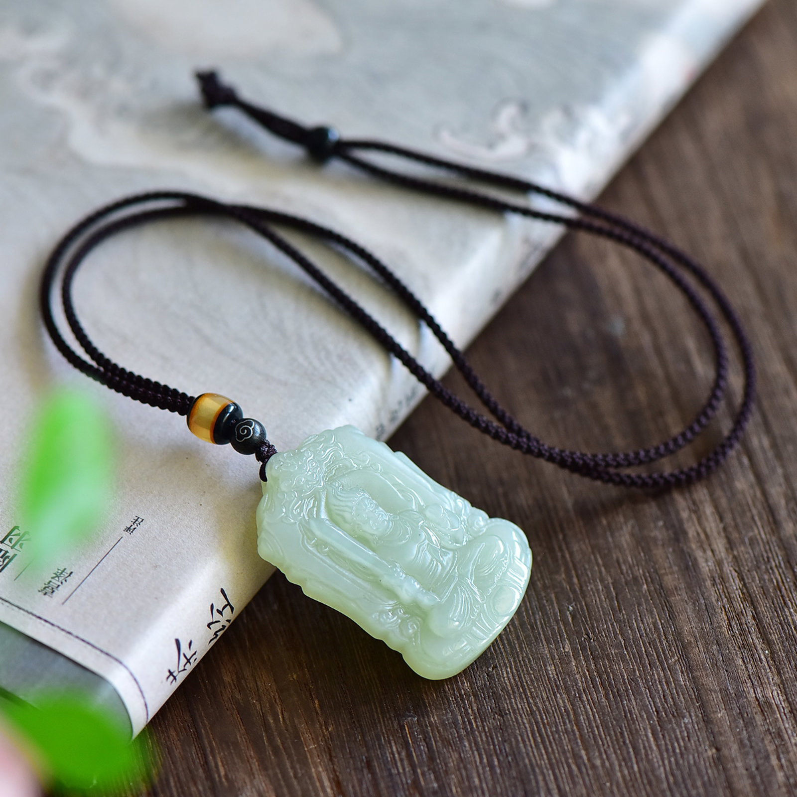 An Exquisite Greenish Jade Bodhisattva Pendant - 4