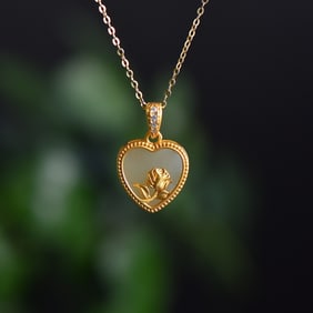 An Exquisite Sterling Silver-Gold Plated Inlaid White Jade Pendant,Inlaid Gems