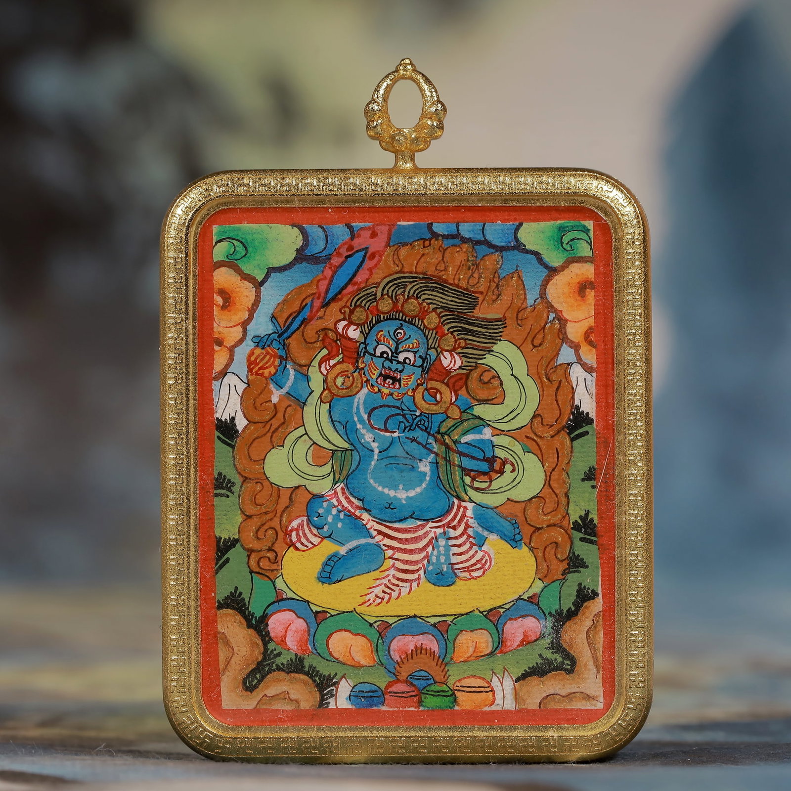 An Exquisite Painted Color Statue of Mammon Tangka: An Exquisite Painted Color Statue of Mammon Tangka,Size:2inx2.8in 彩绘财神像唐卡