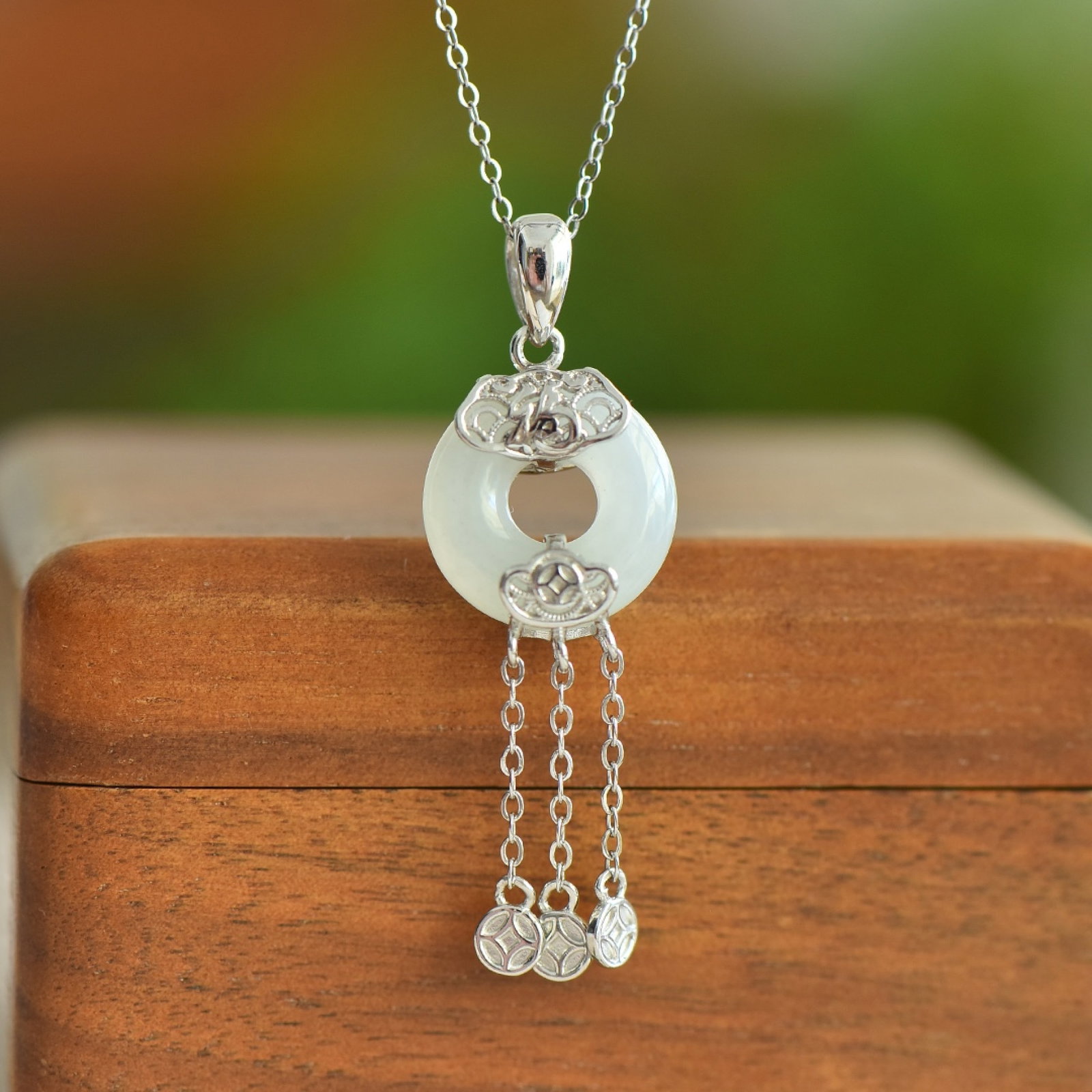 An Exquisite Sterling Silver Inlaid White Jade Pendant - 2