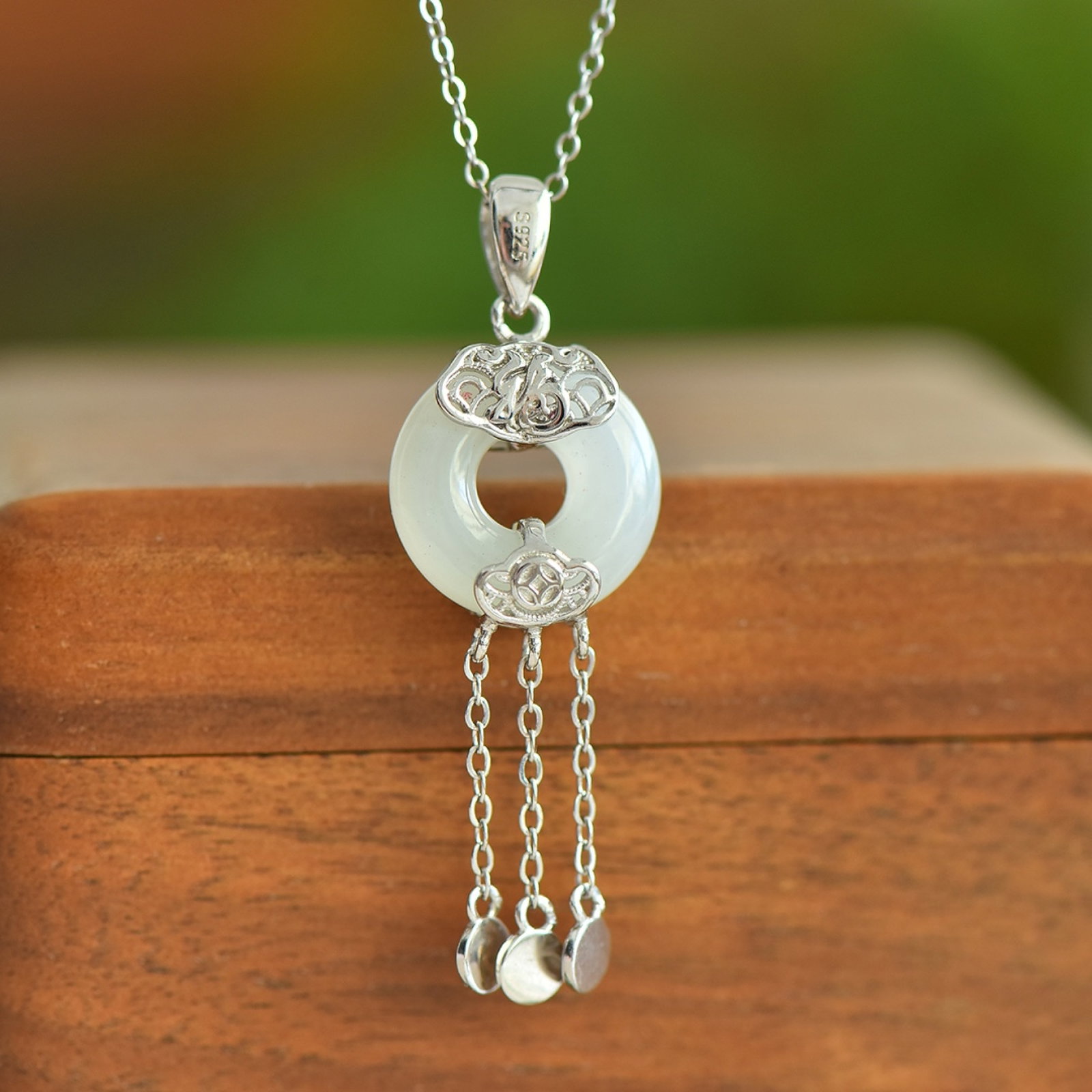 An Exquisite Sterling Silver Inlaid White Jade Pendant - 3