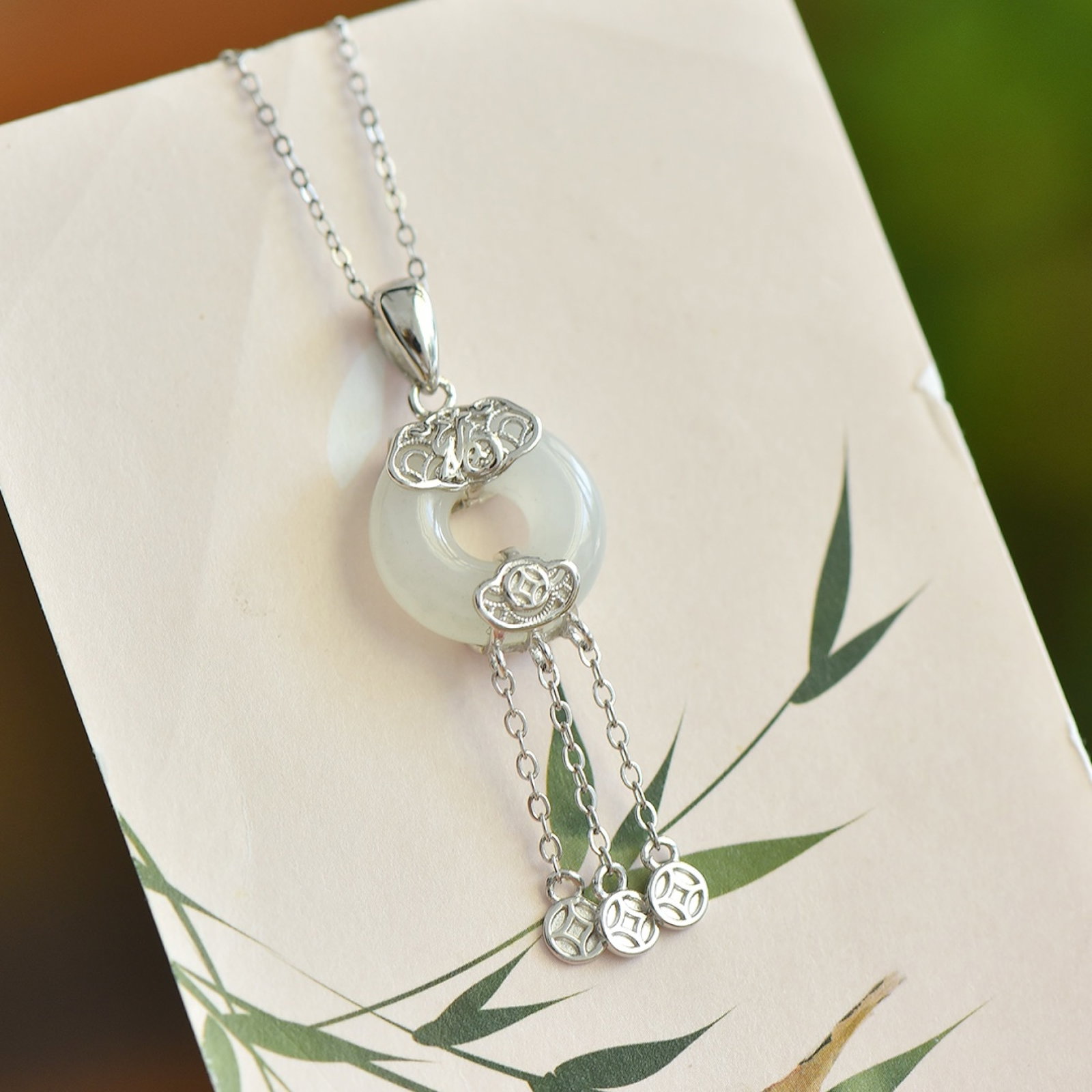 An Exquisite Sterling Silver Inlaid White Jade Pendant - 4