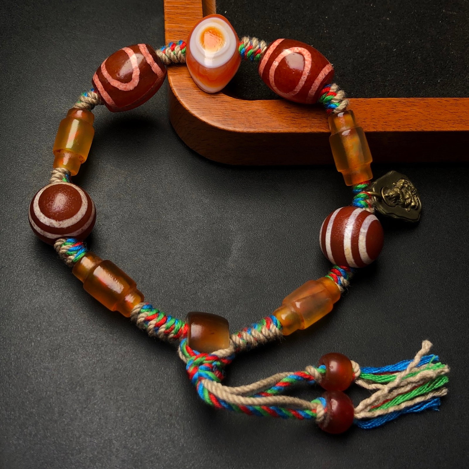 An Exquisite Inlaid Bronze Dzi Bead Bracelets - 2