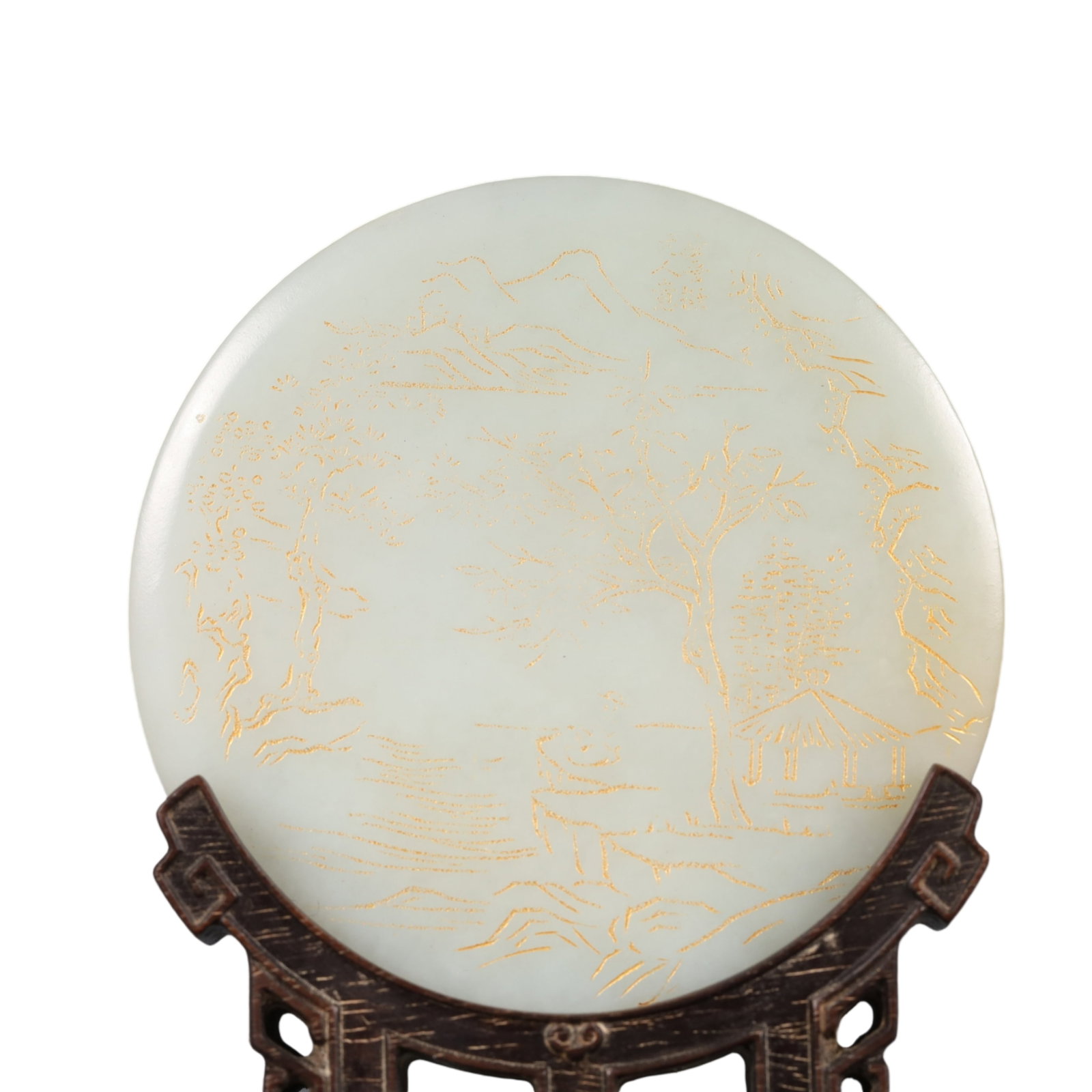 A Precious White Jade Landscape Pattern Table Screen - 2