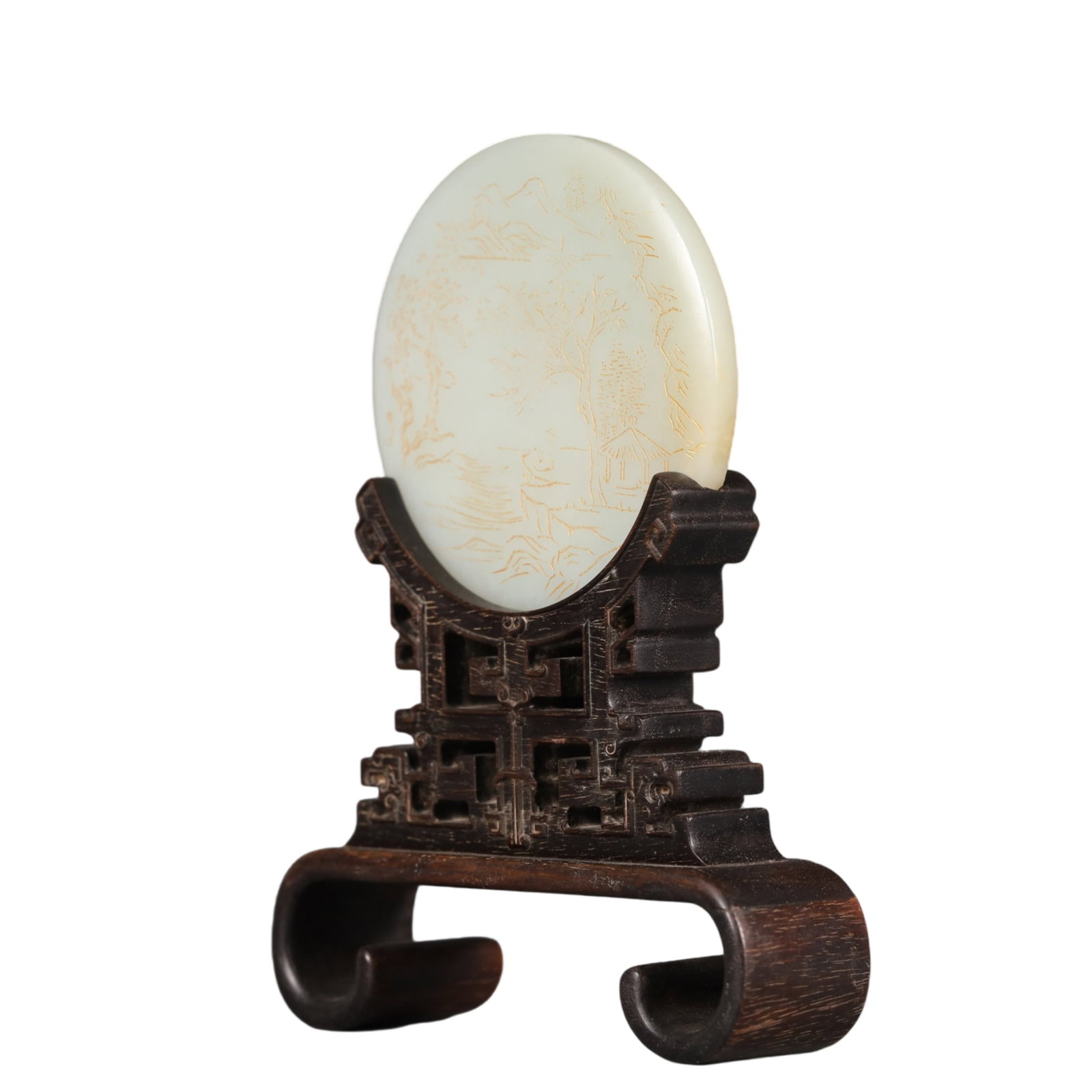 A Precious White Jade Landscape Pattern Table Screen - 4