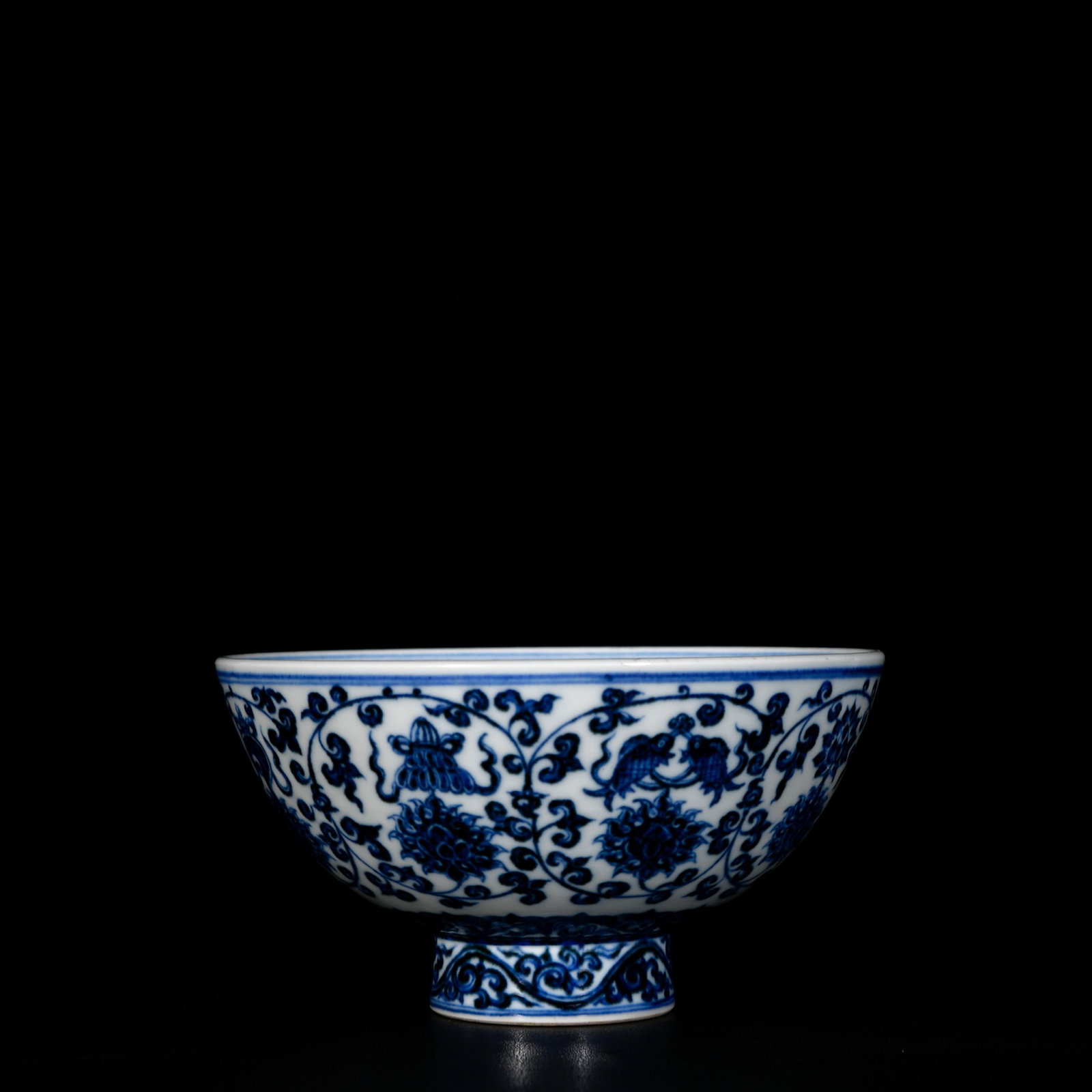 An Exquisite Blue and White Lotus and Eight Treasures Pattern Bowl: An Exquisite Blue and White Lotus and Eight Treasures Pattern Bowl,Ming Dynasty, China,Xuande Six-character Mark,Size:3.1inx6.1in 青花缠枝莲八宝纹ఏ