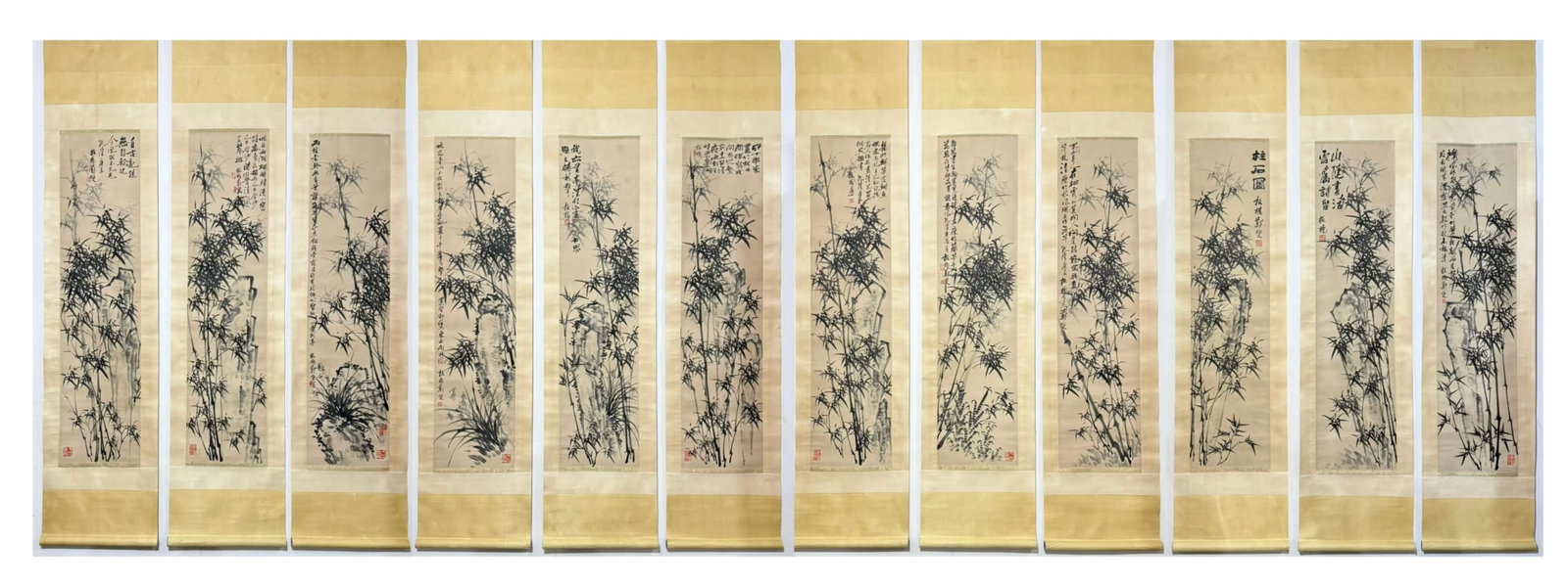 A Set of Chinese Vertical Scroll Ink Painting of Bamboo on Paper (1 of 19)