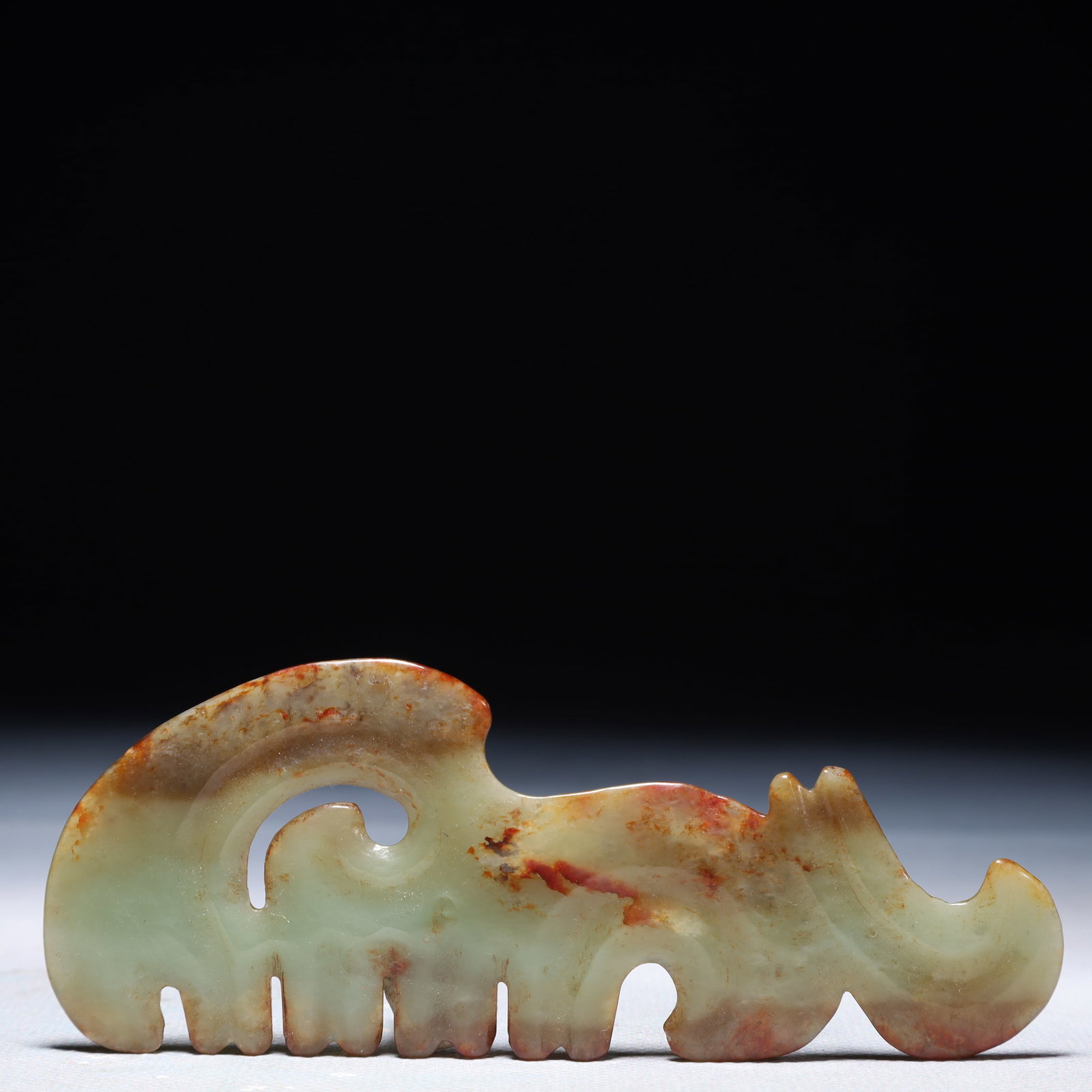 An Archaic Hongshan Culture Greenish Jade Pendant: An Archaic Hongshan Culture Greenish Jade Pendant,Ancient Time,China,Size:4.7inx1.8in,Weight:36.6g 红山文化青白玉挂件,中国新