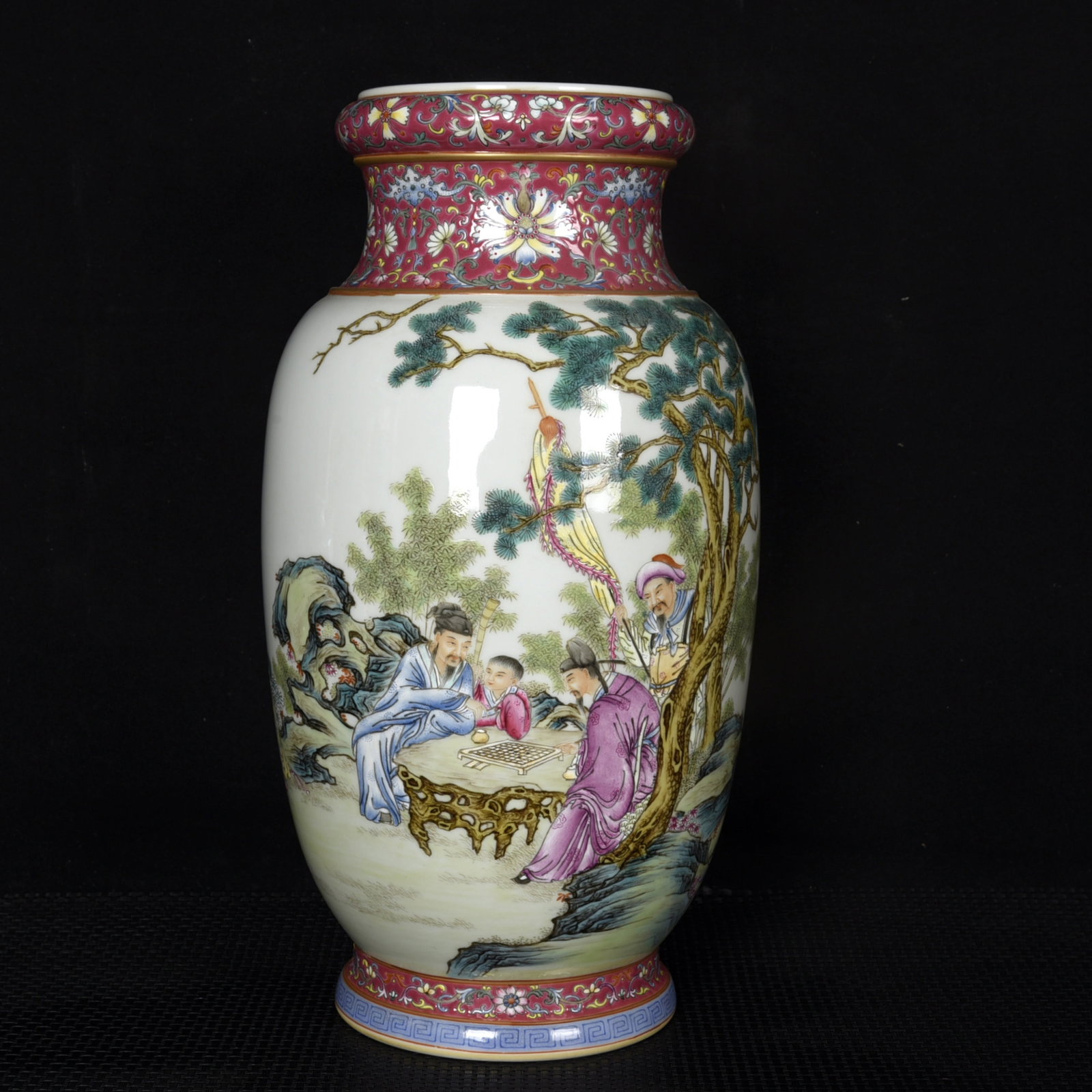 A Rare Enamel Painted Gold Character and Story Pattern Vase: A Rare Enamel Painted Gold Character and Story Pattern Vase,Qing Dynasty,China,Qianlong Six-character Mark,Size:12.8inx6.7in