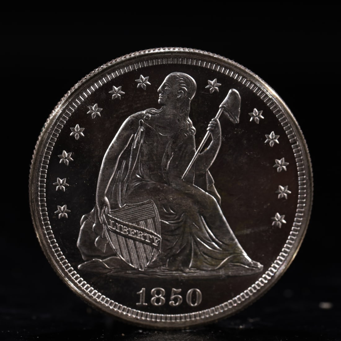 USA One Dollar 1850 Coin: American coin. IN GOD WE TRUST / LIBERTY / 1850 / UNITED STATES OF AMERICA / ONE DOL. Mint Mark: O.Weight:26.9g.
