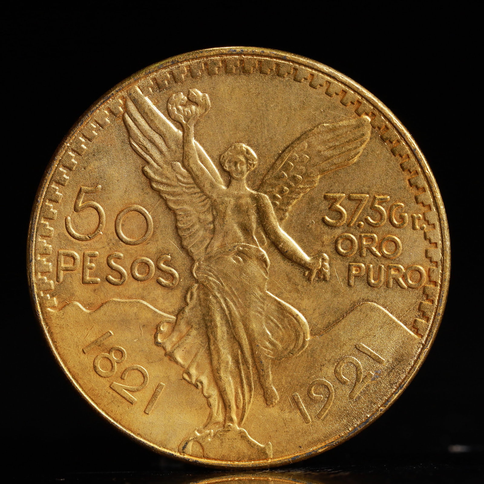 Mexican 50 Pesos Gilt Silver Coin: Mexican 50 Pesos Gilt Silver Coin, Size:1.4in, Weight:34.1g