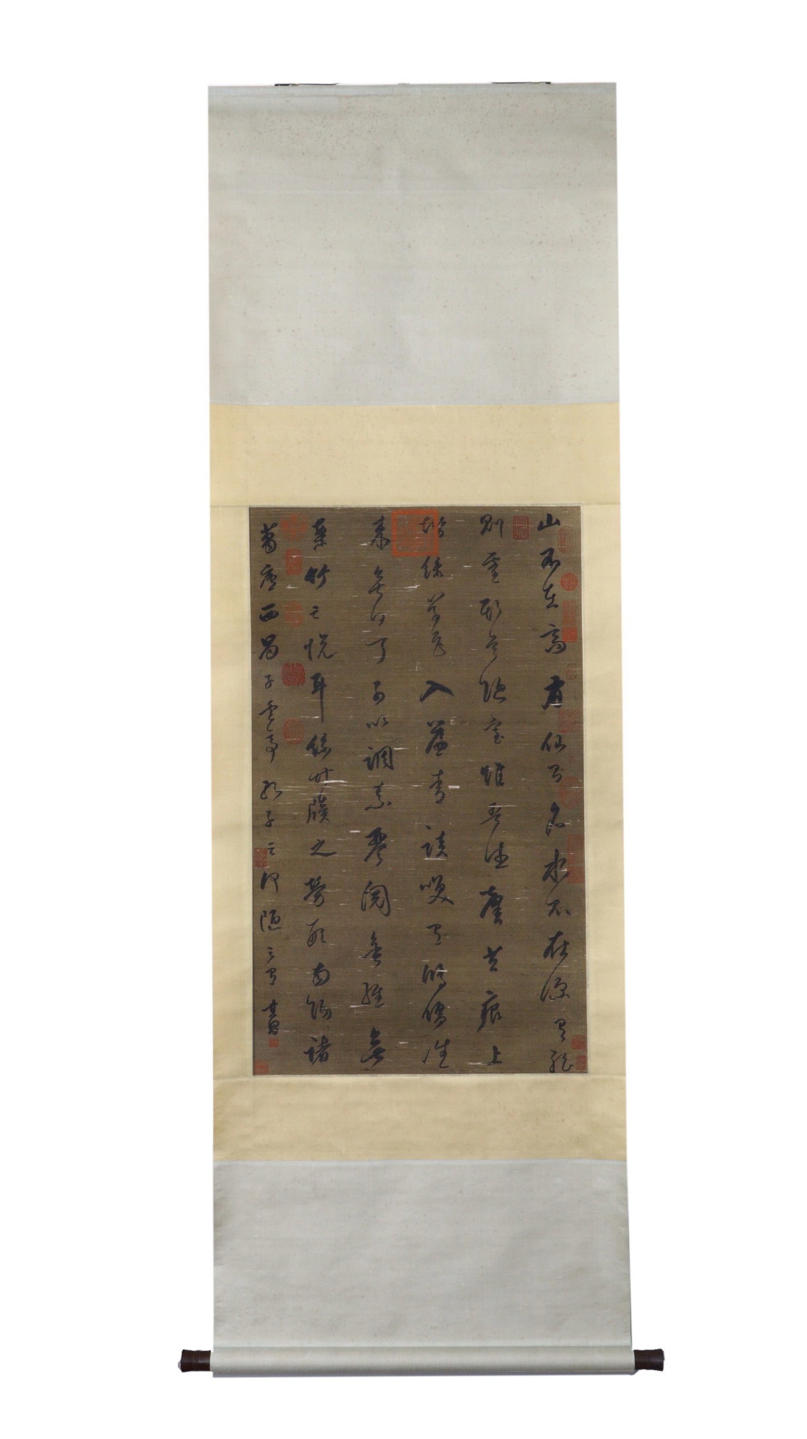 A Chinese Vertical Scroll Ink Calligraphy on Silk: A Chinese Vertical Scroll Ink Calligraphy on Silk,Dong Qichang,Size:22inx37.4in 一幅中国水墨绢本书法立轴,董其昌