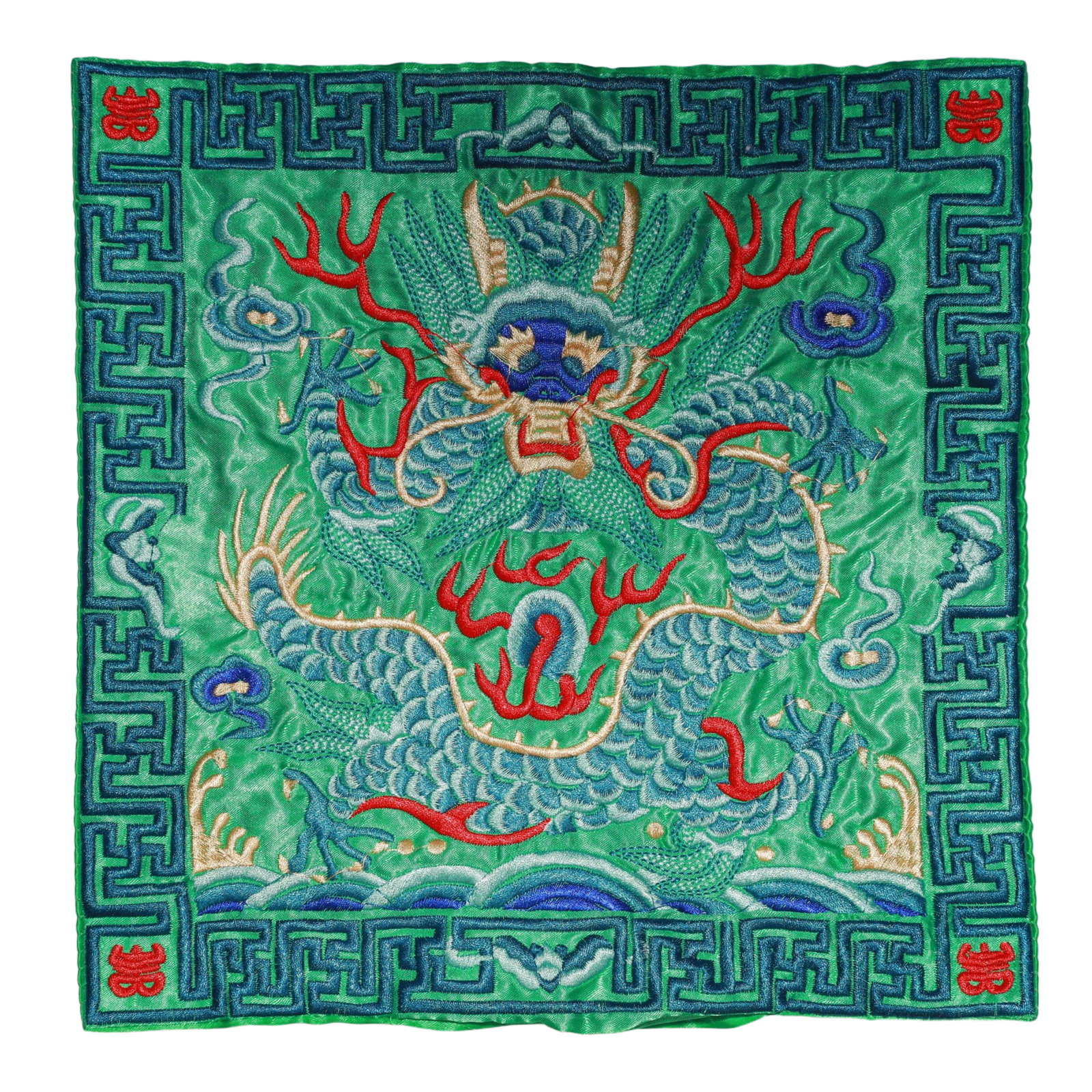 An Exquisite Embroidery Dragon Pattern Civil Official Rank Badges: An Exquisite Embroidery Dragon Pattern Civil Official Rank Badges,Qing Dynasty,China,Size:10.2inx10.2in 刺绣龙官补,中国清代