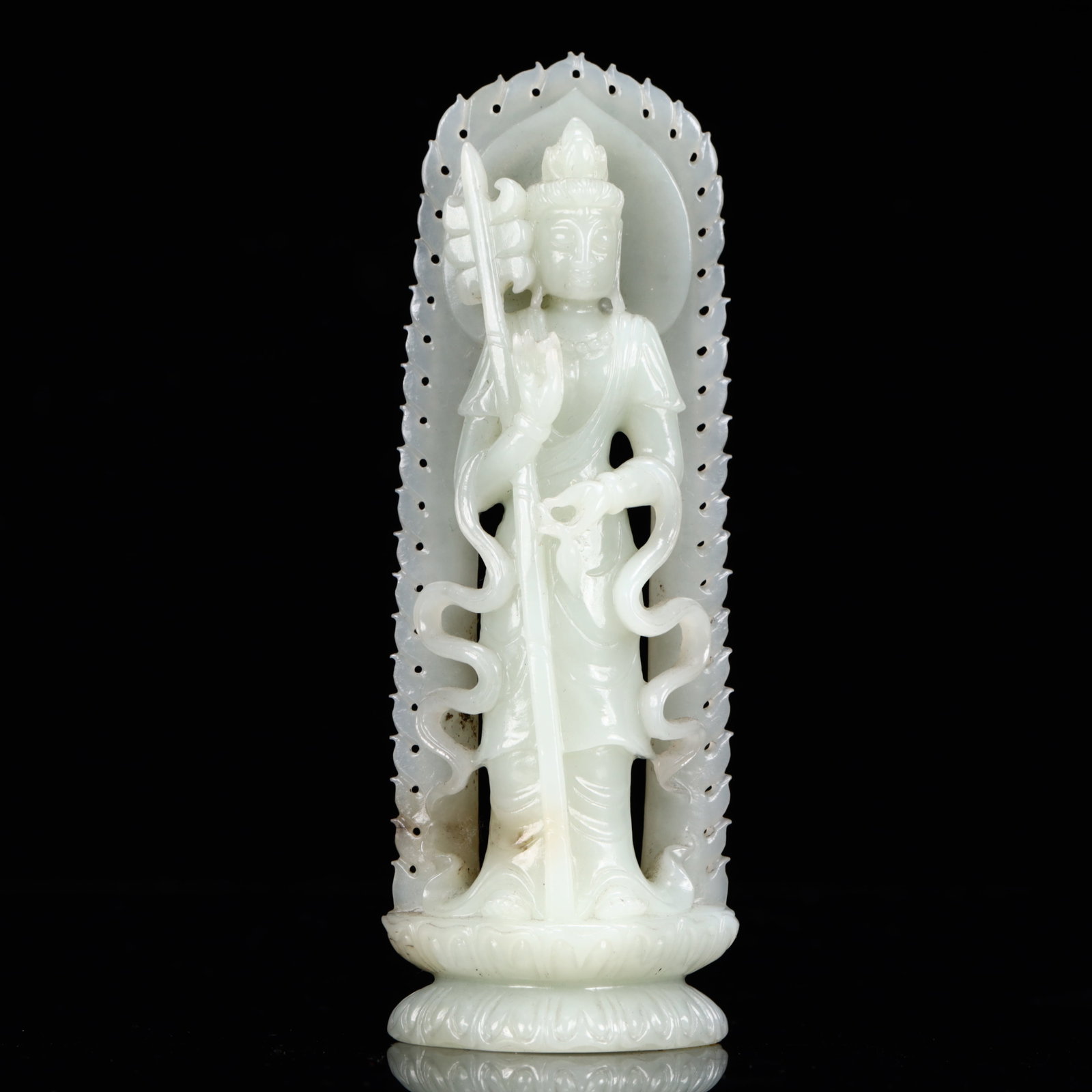 An Exquisite White Jade Statue of Bodhisattva: An Exquisite White Jade Statue of Bodhisattva,Qing Dynasty, China,Size:2.2inx1.2inx6.3in,Weight:232g 白玉菩萨像,中国清代
