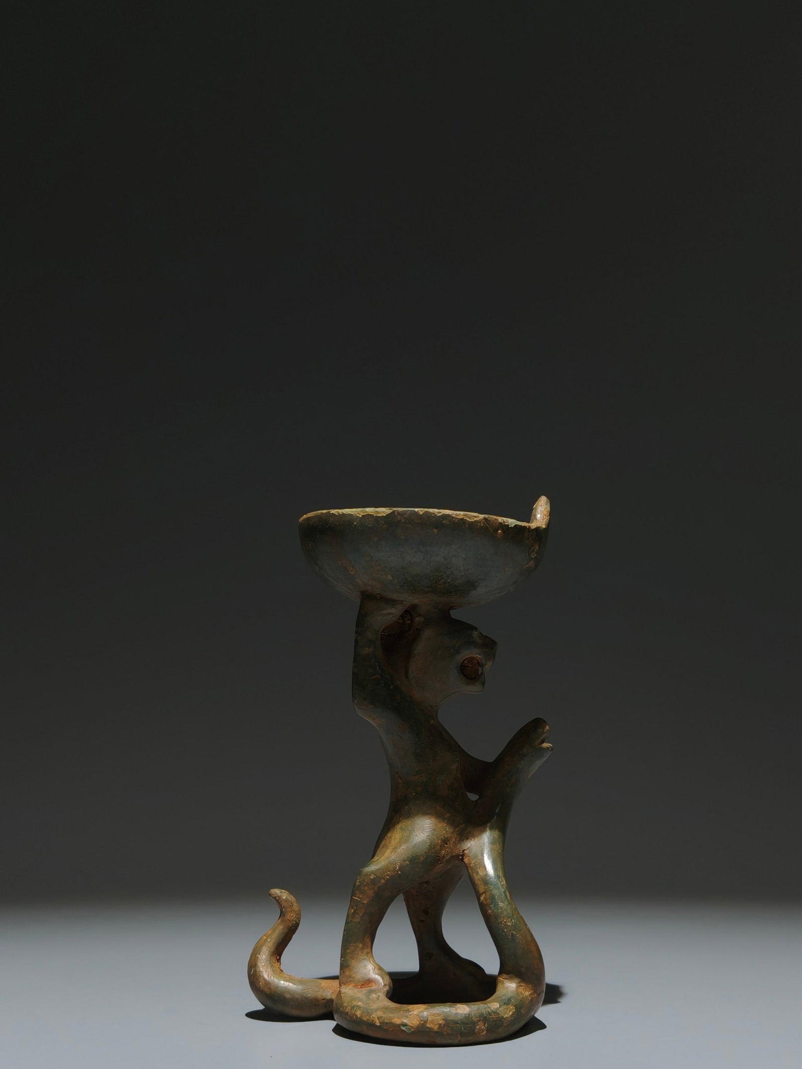 An Archaic Bronze Bear Candlestick - 3