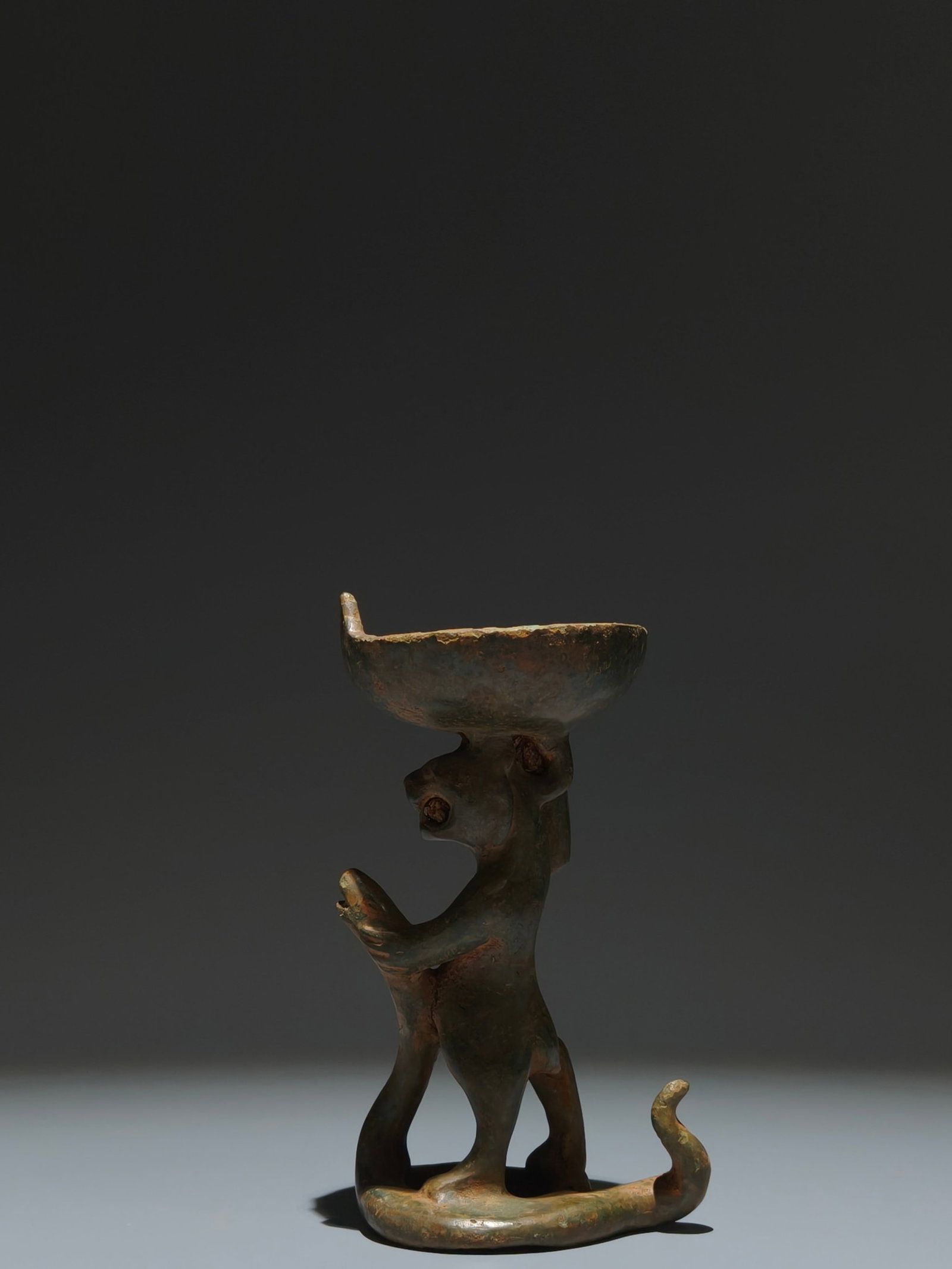 An Archaic Bronze Bear Candlestick - 7