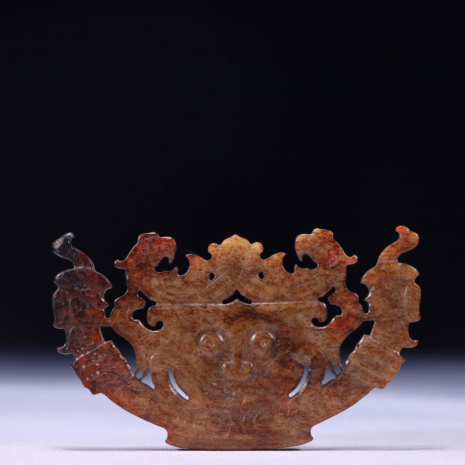 An Exquisite Archaic Jade Figure-Face Pattern Ornament: An Exquisite Archaic Jade Figure-Face Pattern Ornament,Ancient Time,China,Size:4.3inx0.2inx2.4in,Weight:79g