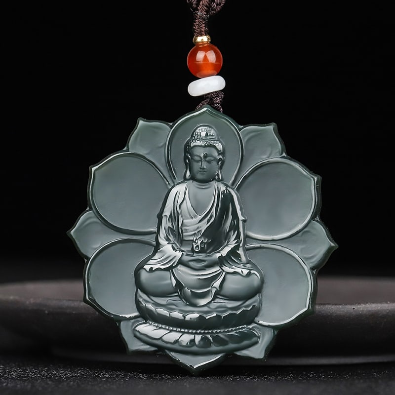 An Exquisite Cyan jade Statue of Sakyamuni Pendant: An Exquisite Cyan jade Statue of Sakyamuni Pendant,Size:1.8inx0.3in 青玉如来像挂件