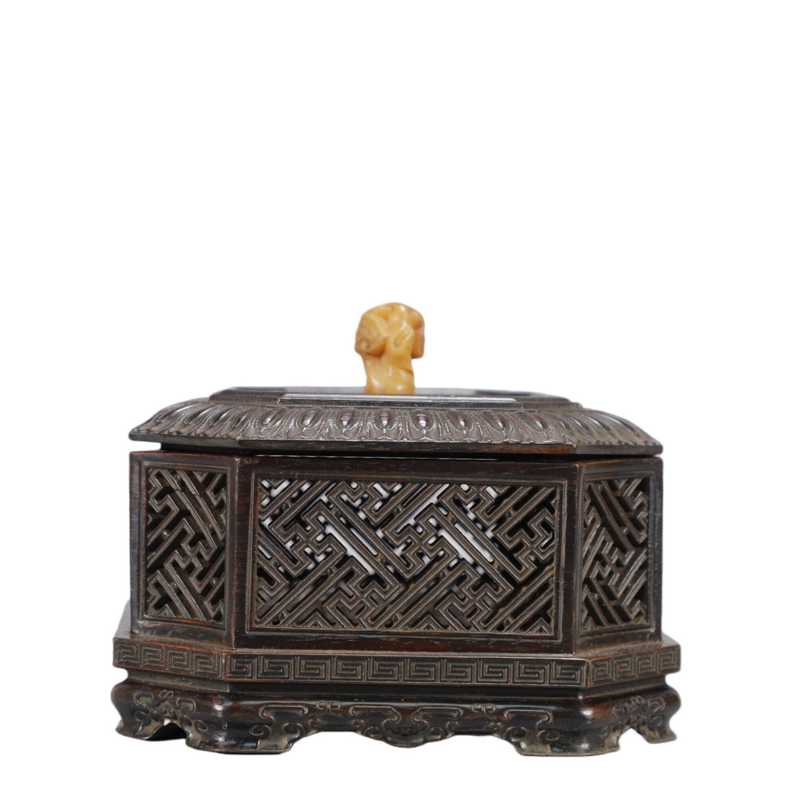 An Exquisite Zitanwood Inlaid White Jade Bats Pattern Censer: An Exquisite Zitanwood Inlaid White Jade Bats Pattern Censer,Qing Dynasty,China,Size:1.9inx1.9inx4.4in,Weight:400g ???????????,????