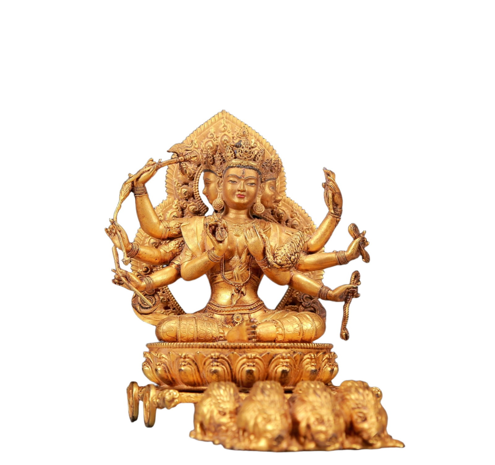 A Solemn Gilt Bronze Statue of Marici: A Solemn Gilt Bronze Statue of Marici,Qing Dynasty, China,Size:6.7inx3.7inx5.9in,Weight:1325g 铜鎏金摩利支天像，清代