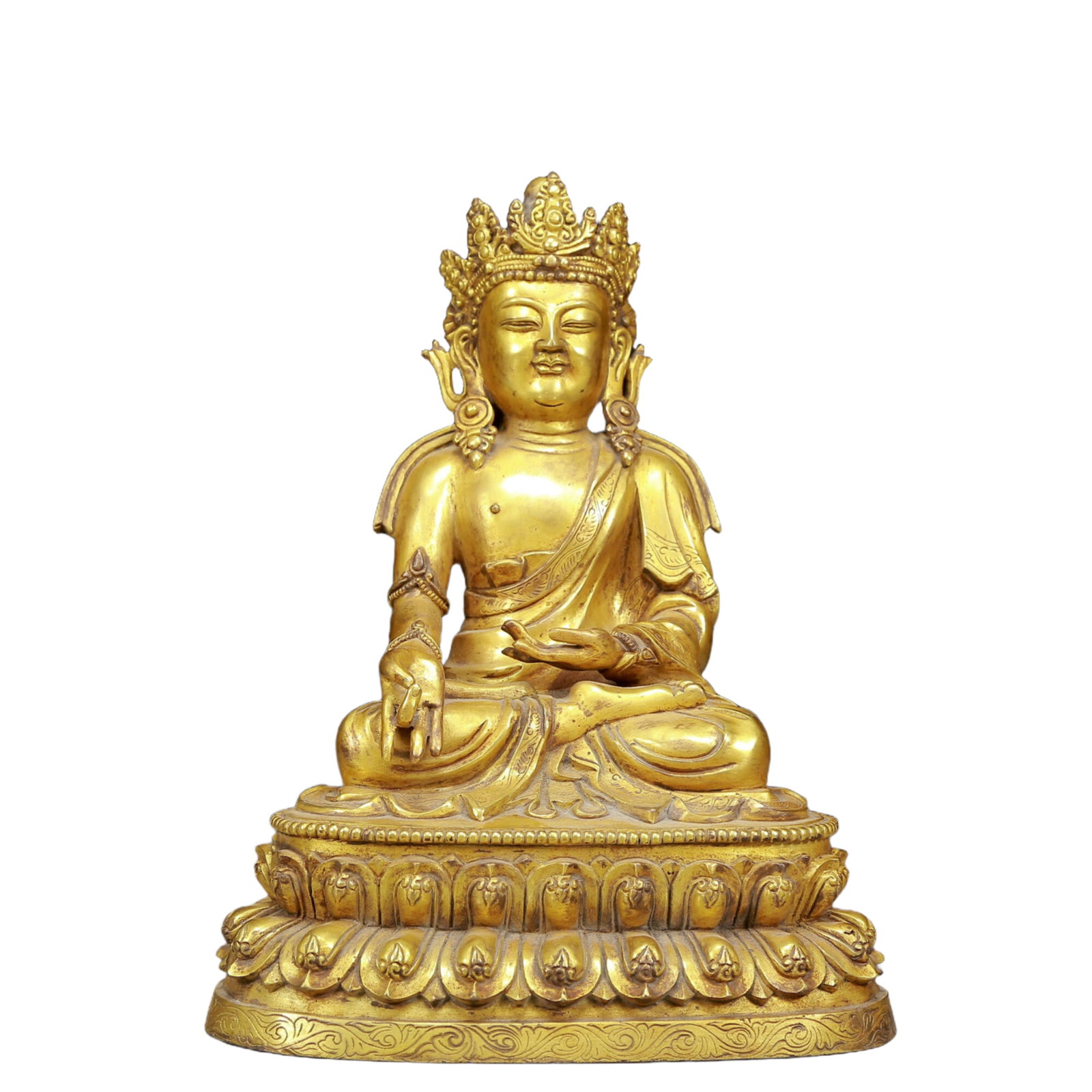 A Solemn Gilt Bronze Statue of Avalokitesvara: A Solemn Gilt Bronze Statue of Avalokitesvara,Ming Dynasty, China,Size:7.9inx5.5inx10.6in,Weight:4110g 铜鎏金观音像，明代
