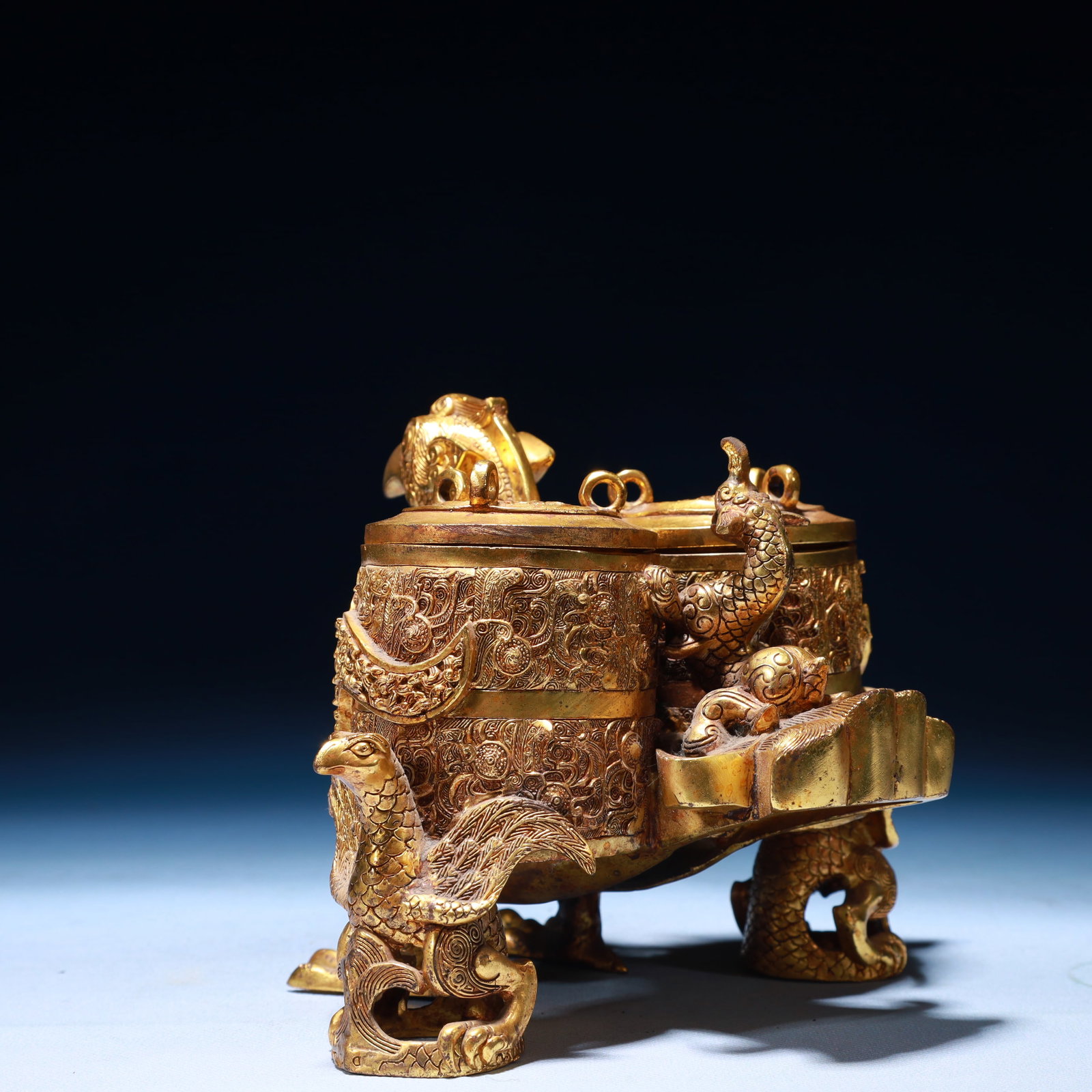 An Exquisite Gilt Bronze Phoenix Pattern Conjoined Jars - 4