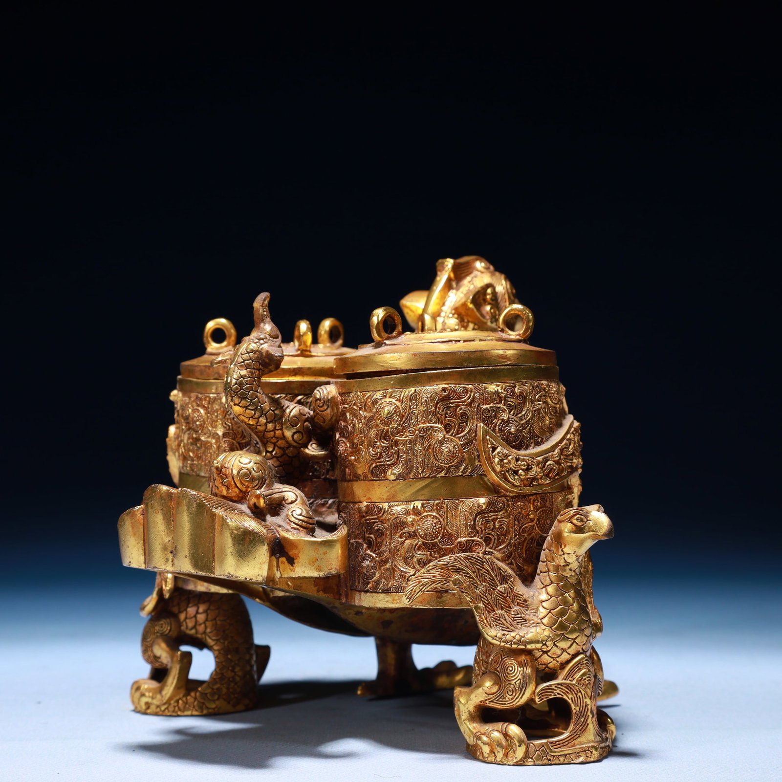 An Exquisite Gilt Bronze Phoenix Pattern Conjoined Jars - 6