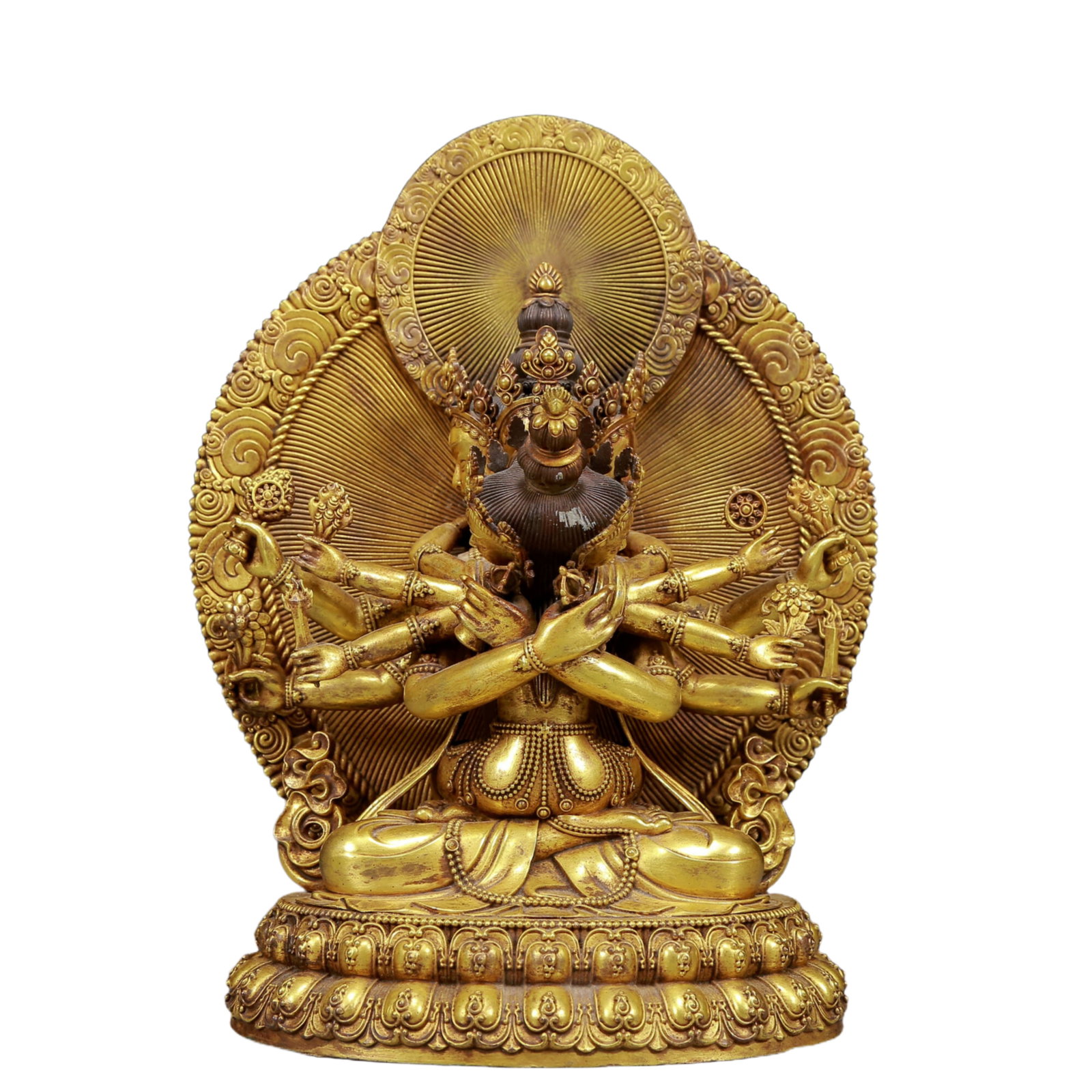 A Solemn Gilt Bronze Statue of Chakrasamvara: A Solemn Gilt Bronze Statue of Chakrasamvara,Ming Dynasty, China,Size:7.9inx4.7inx10.2in,Weight:3375g 铜鎏金胜乐金刚像，明代