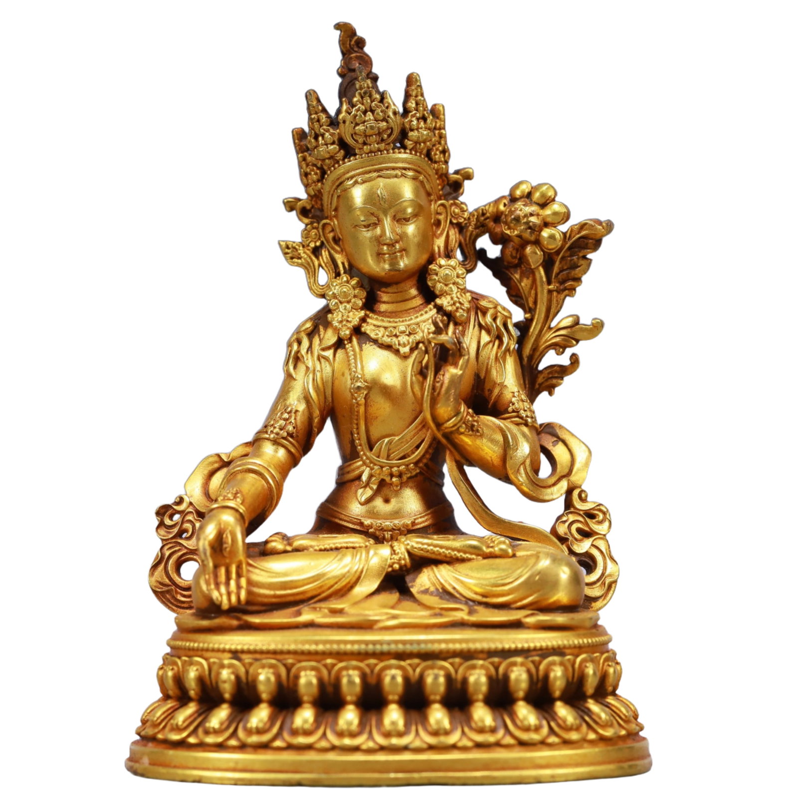 A Solemn Gilt Bronze Statue of Tara: A Solemn Gilt Bronze Statue of Tara,Qing Dynasty, China,Size:2.8inx2.2inx3.9in,Weight:531g 铜鎏金度母像,中国清代