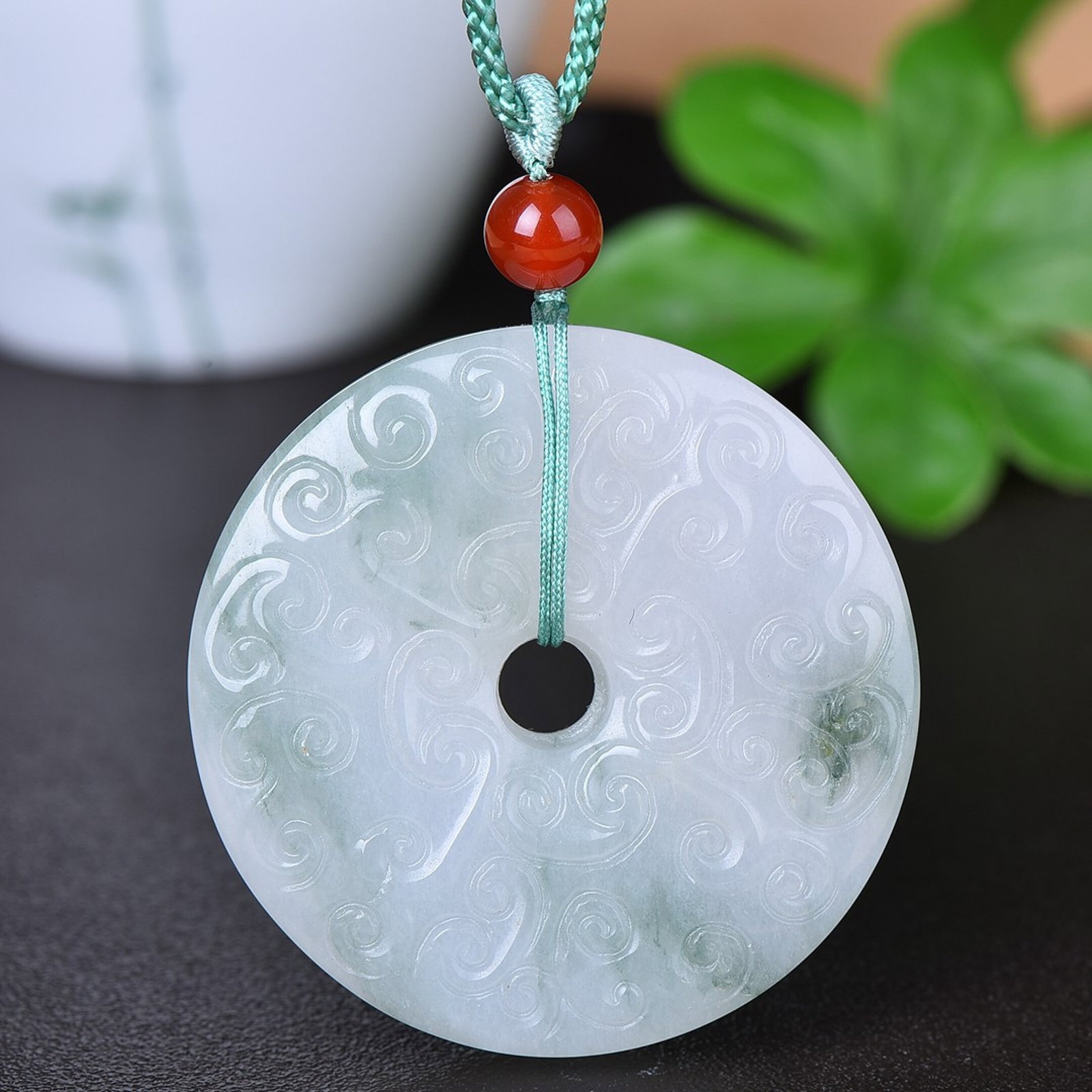 An Exquisite Jadeite Auspicious Cloud Pattern Pendant: An Exquisite Jadeite Auspicious Cloud Pattern Pendant,Size:50mmx50mm 翡翠祥云纹挂件