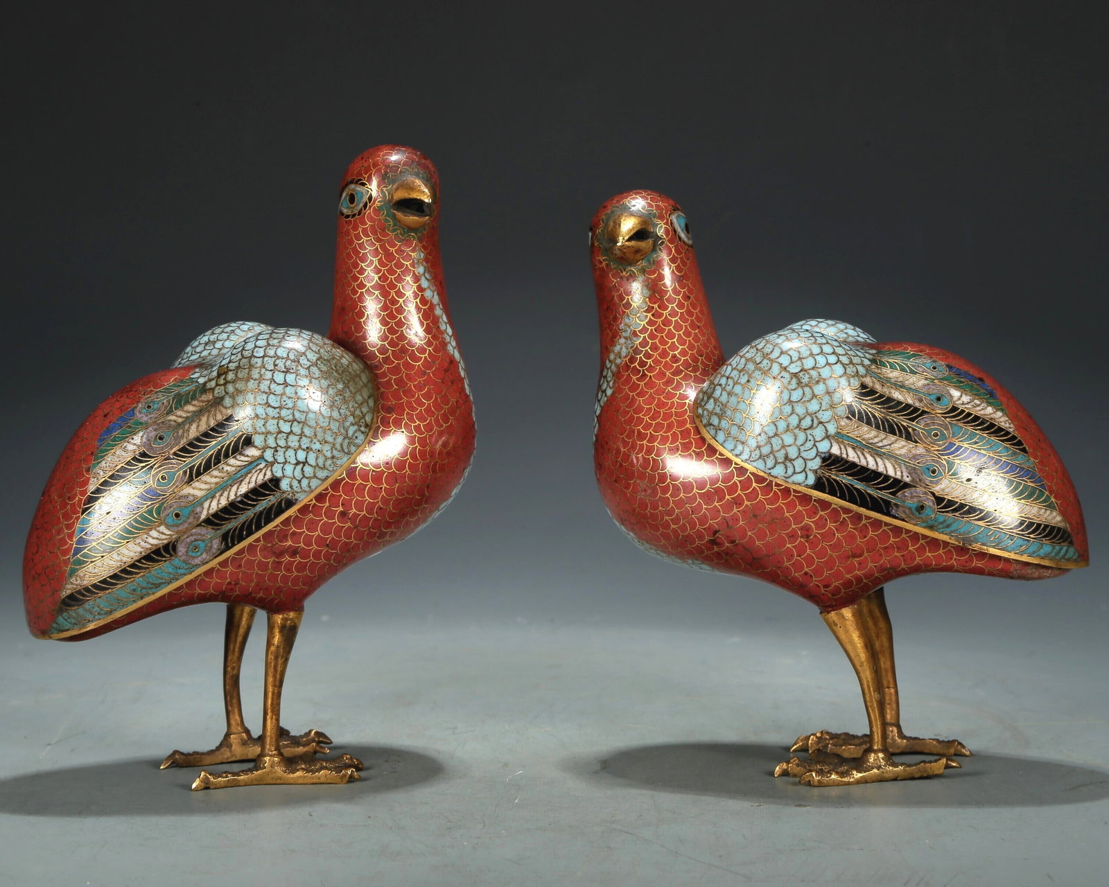 A Superb Pair Of Cloisonne Quail-Form Censers (1 of 6)