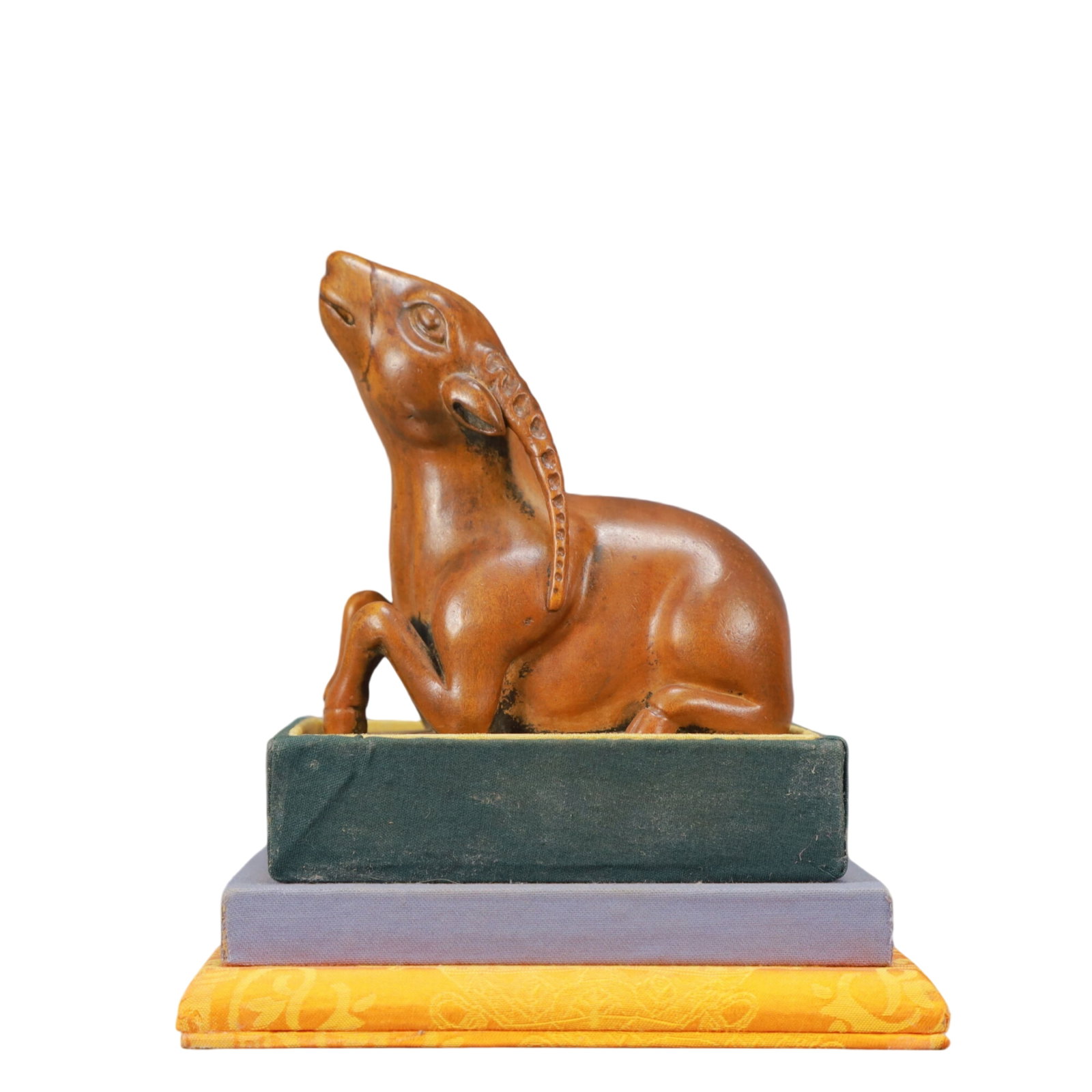 An Exquisite Boxwood Sheep Seal: An Exquisite Boxwood Sheep Seal,Qing Dynasty,China,Size:3.3inx2.6inx4in,Weight:200g 黄杨木羊印章,中国清代