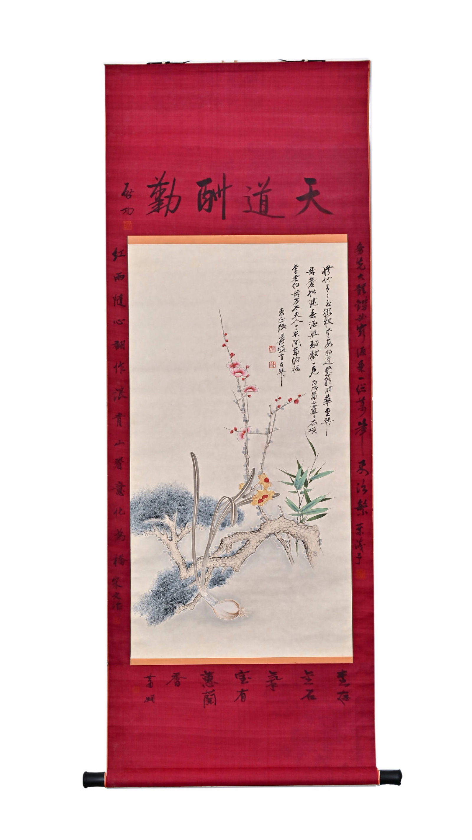 A Chinese Vertical Scroll Ink Painting of Flower on Paper: A Chinese Vertical Scroll Ink Painting of Flower on Paper,Zhang Daqian,Size:35inx18.5in 一幅中国水墨花卉画立轴,张大千