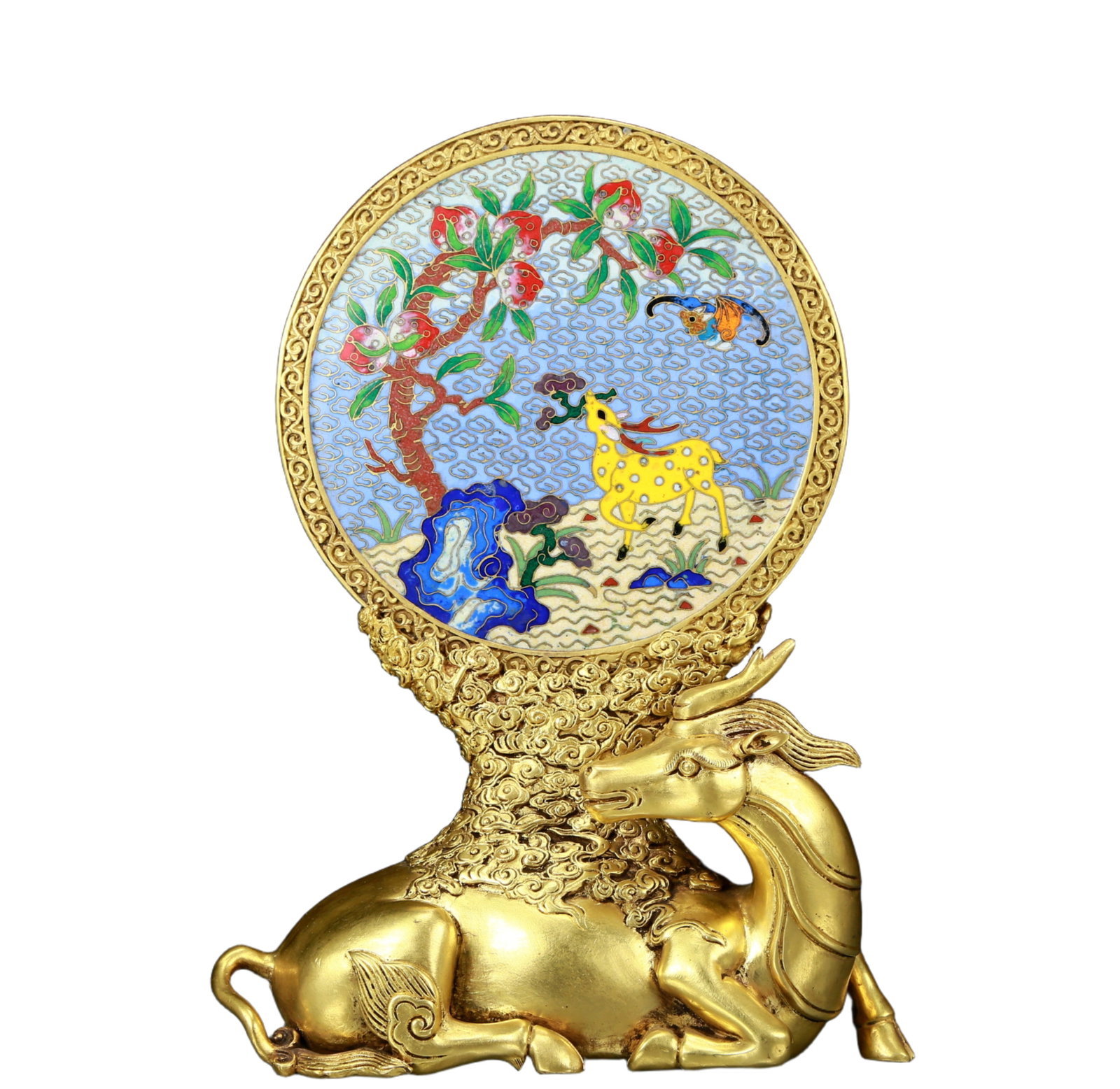A perfect cloisonne auspicious animal screen: A perfect cloisonné auspicious animal table screen, the application of filigree technology makes the decoration of this collection more delicate and three-dimensional. This collectible is functio
