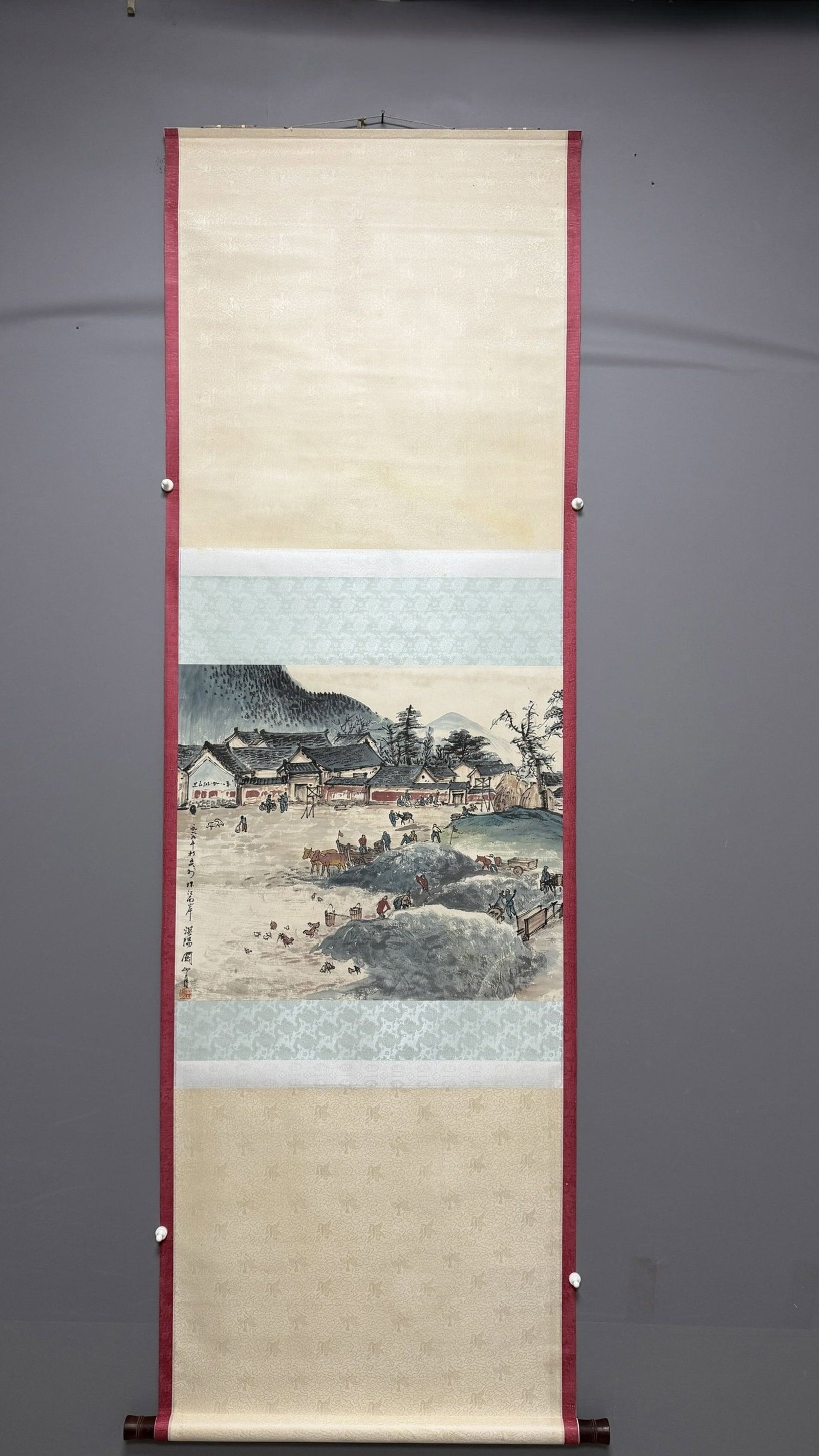 A Chinese Vertical Scroll Ink Painting of Landscape and Figure on Paper: A Chinese Vertical Scroll Ink Painting of Landscape and Figure on Paper,Guan Shanyue,Size:25.6inx22in 一幅中国水墨山水人物画立&#