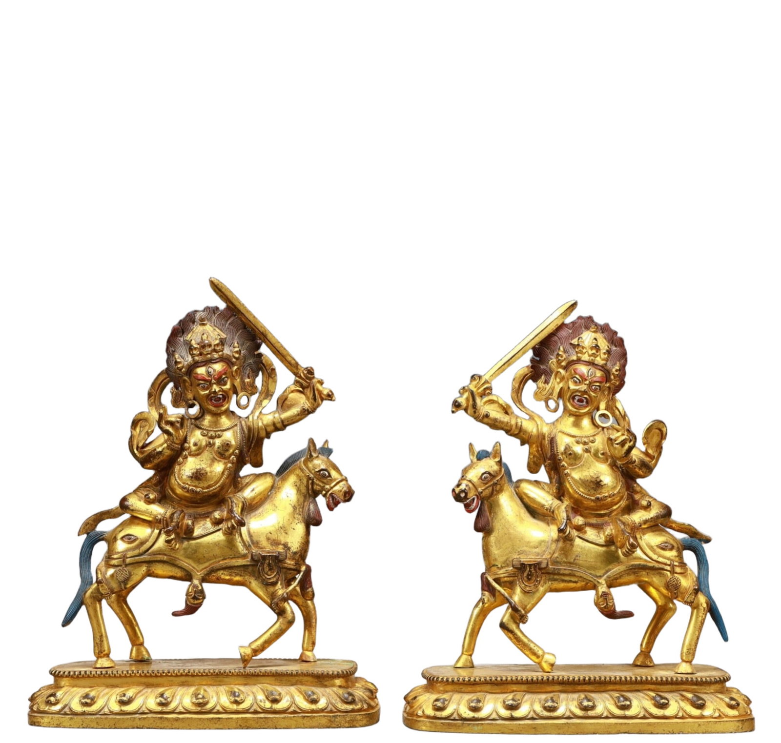 A Pair of Solemn Gilt Bronze Statue of Vajra: A Pair of Solemn Gilt Bronze Statue of Vajra,Ming Dynasty, China,Size:8.3inx3.3inx7.1in,Weight:6350g 一对铜鎏金金刚像,中国明代