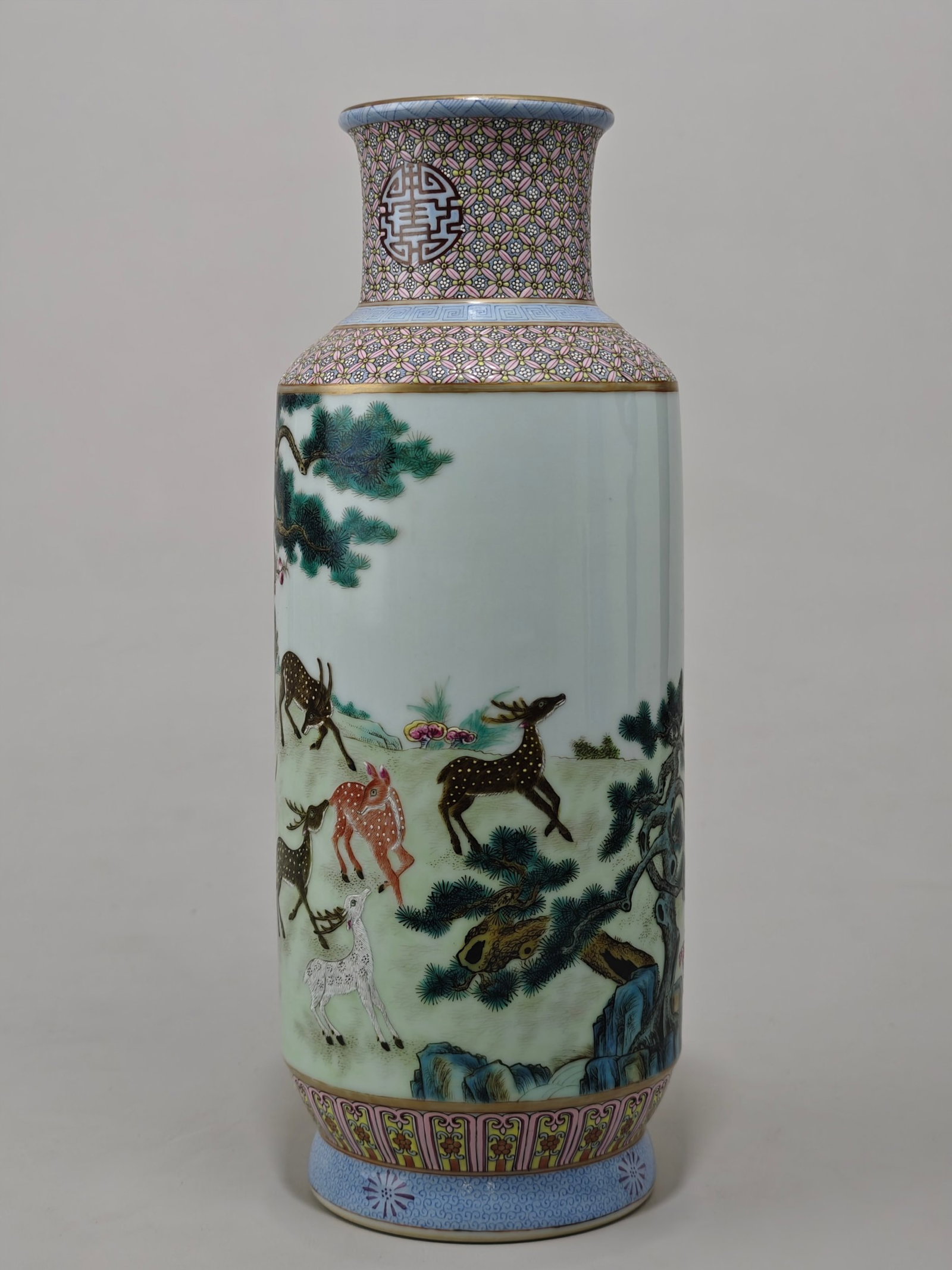 A Rare Enamel Pine and Deer Pattern Vase - 2