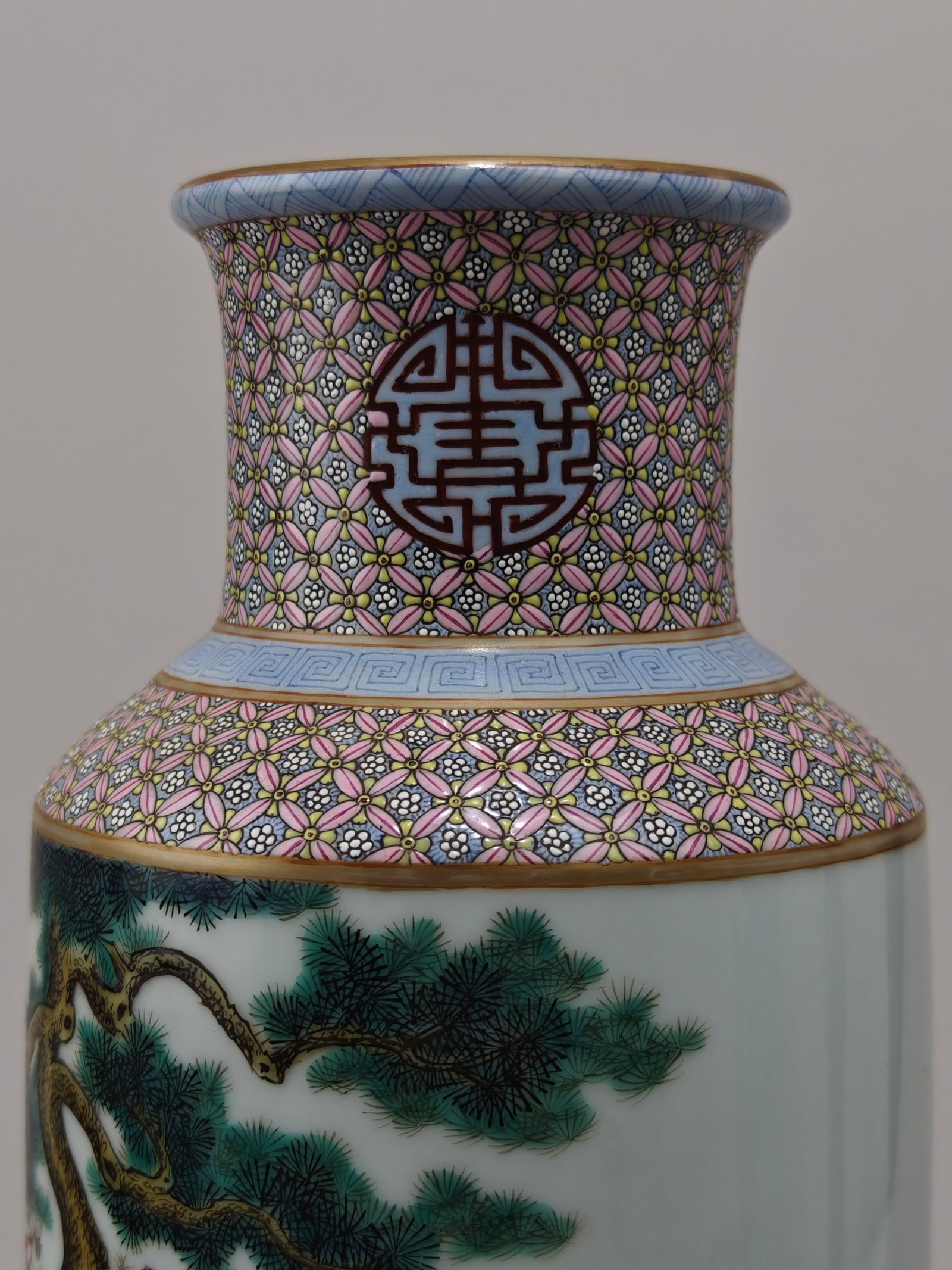 A Rare Enamel Pine and Deer Pattern Vase - 3