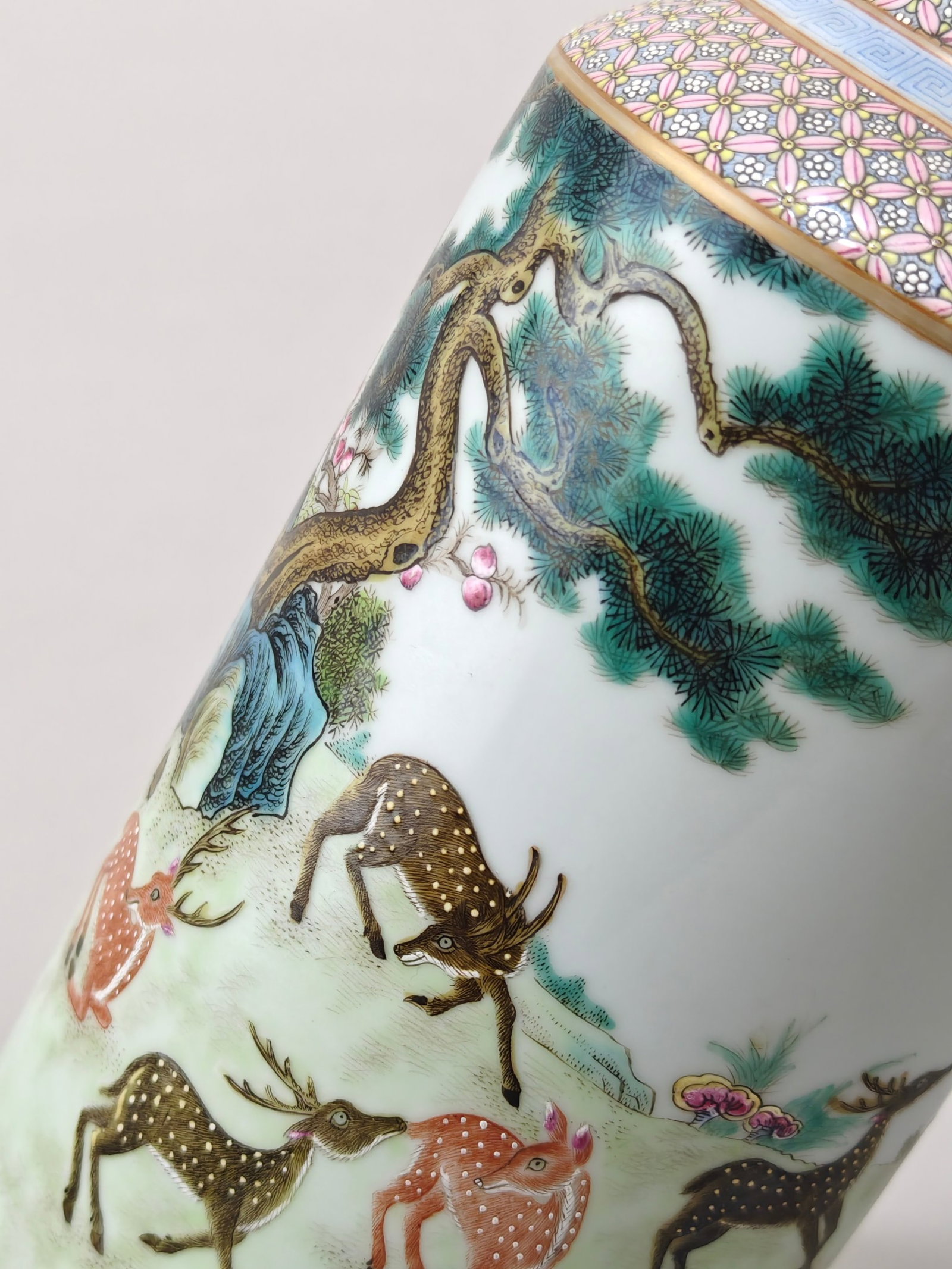 A Rare Enamel Pine and Deer Pattern Vase - 5